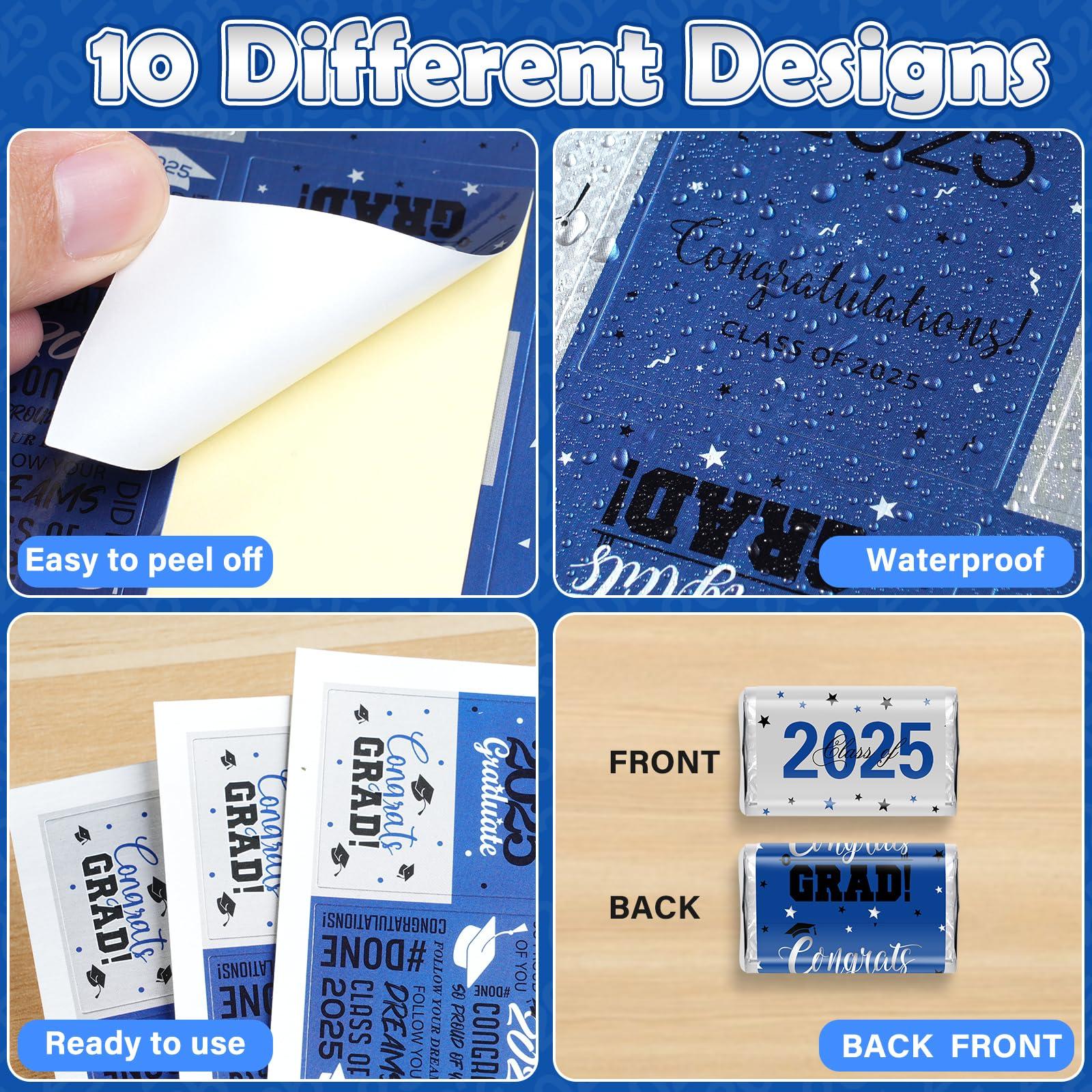 100Pcs Graduation Decorations Class of 2025 Candy Bar Wrappers,Blue and Silver Congrats Grad Mini Candy Stickers Chocolate Bar Labels for College High School Graduation Party Favors,Candy Not Included - Image 5