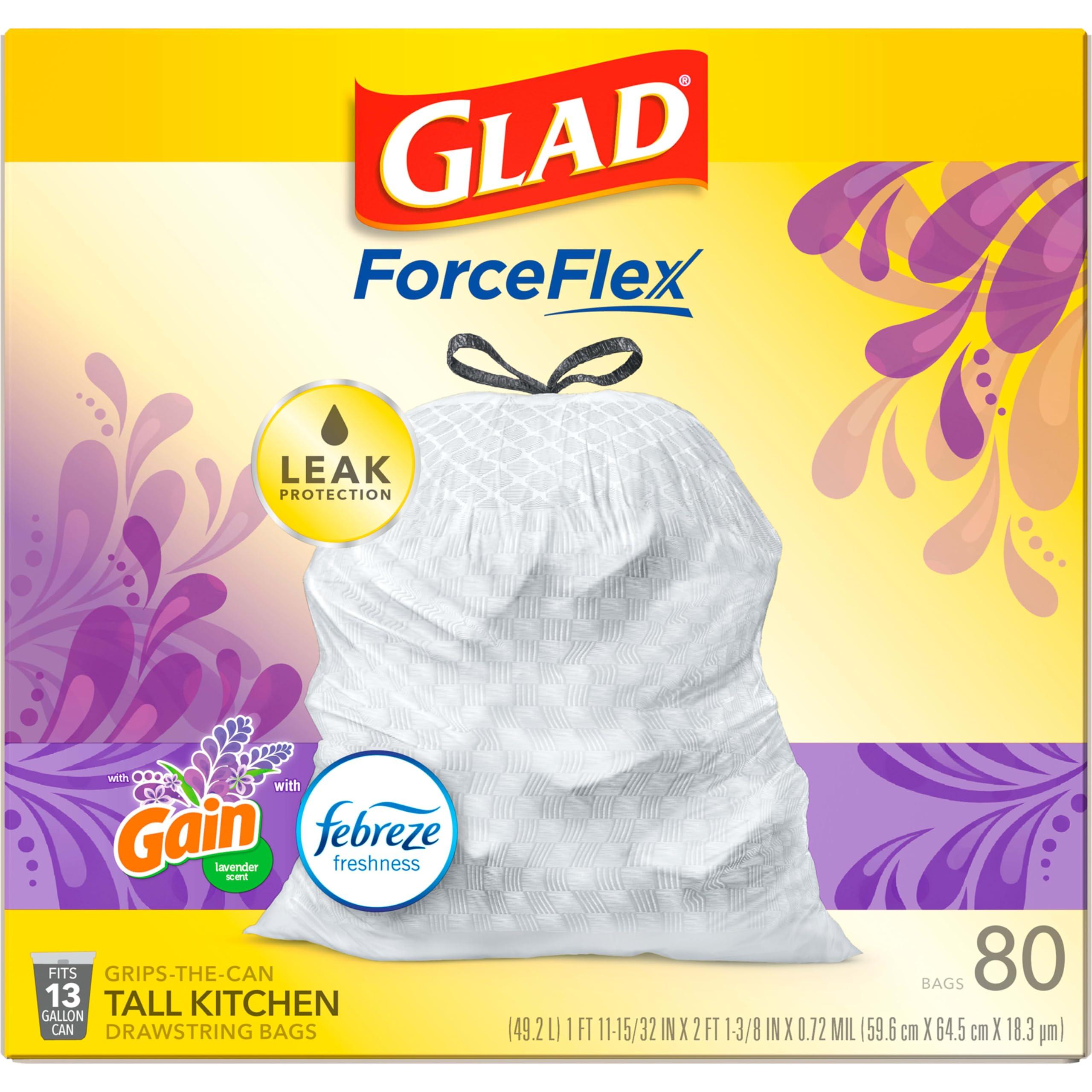 Glad ForceFlex Tall Kitchen Trash Bags, 13 Gal, Gain Lavender with Febreze, 80 Ct (Pack May Vary) - Image 9