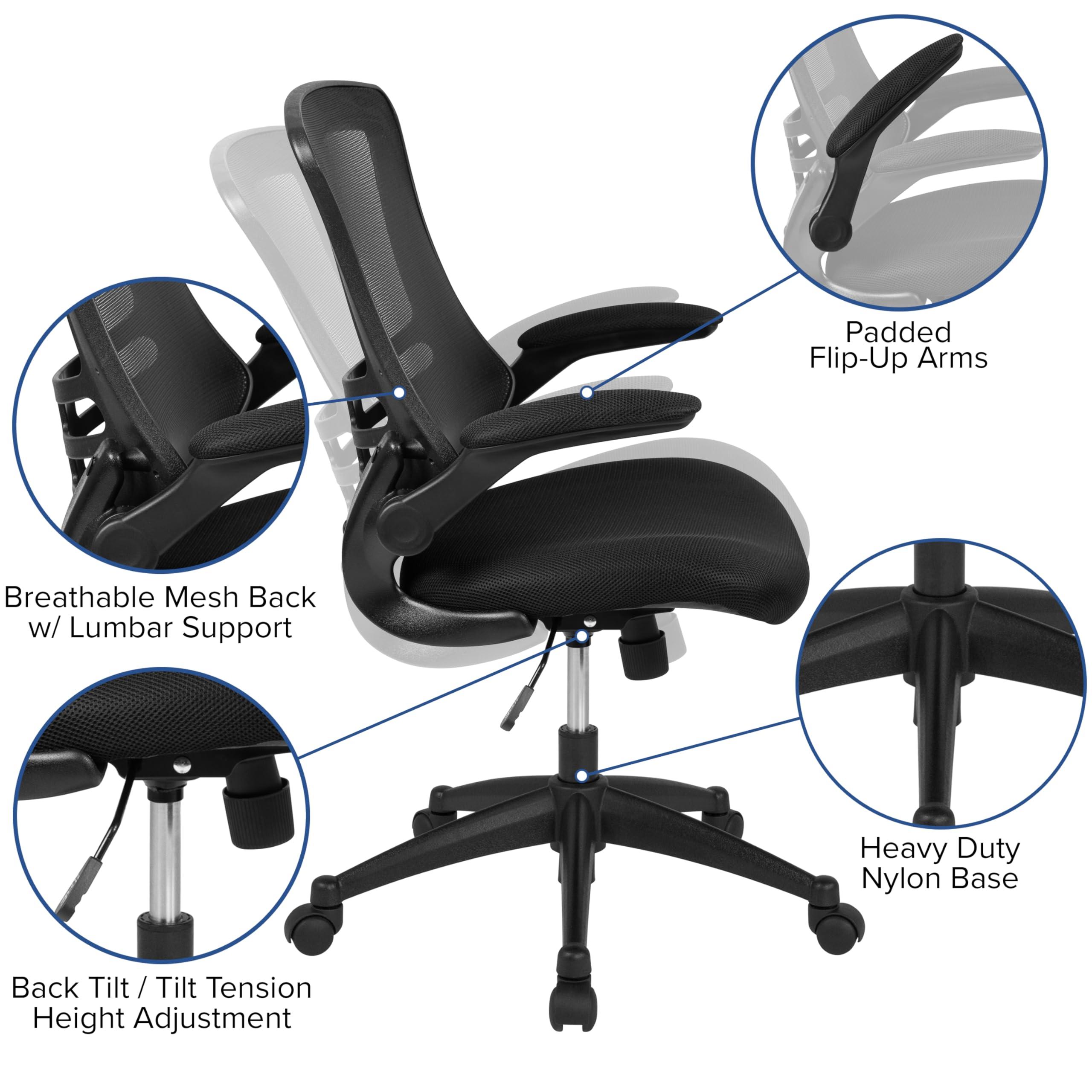 Flash Furniture Kelista Mid-Back Swivel Office Chair with Adjustable Seat Height, Ergonomic Mesh Desk Chair with Flip-Up Armrests, Black - Image 13