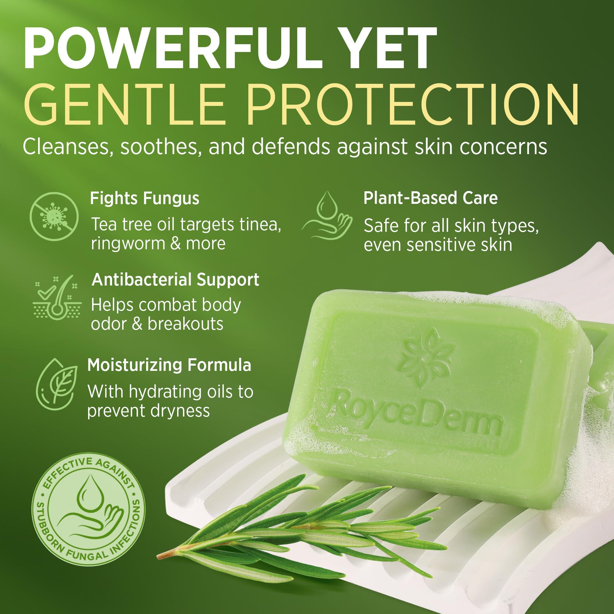 Roycederm Antifungal Antibacterial Tea Tree Soap: Antifungal Antibacterial Treatment for Face & Body Acne, Athlete's Foot, Tinea, Folliculitis Ringworm Jock Itch (Pack of 1) - Image 2