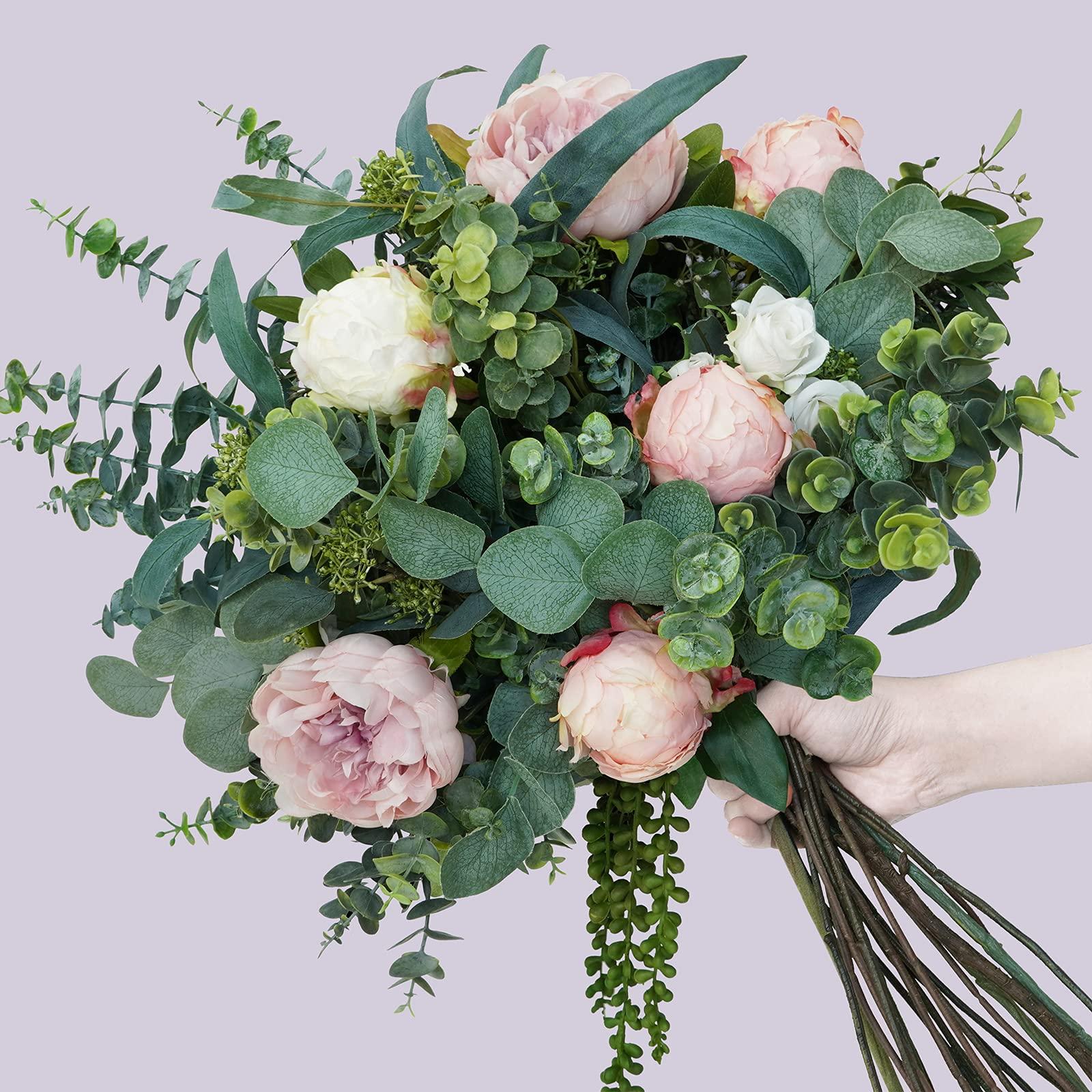 Winlyn 20 Pcs Mixed Artificial Oval Eucalyptus Leaves Bulk with White Seeds Stems and Spray for Vase Floral Wreath Bouquets Wedding Greenery Decoration - Image 8