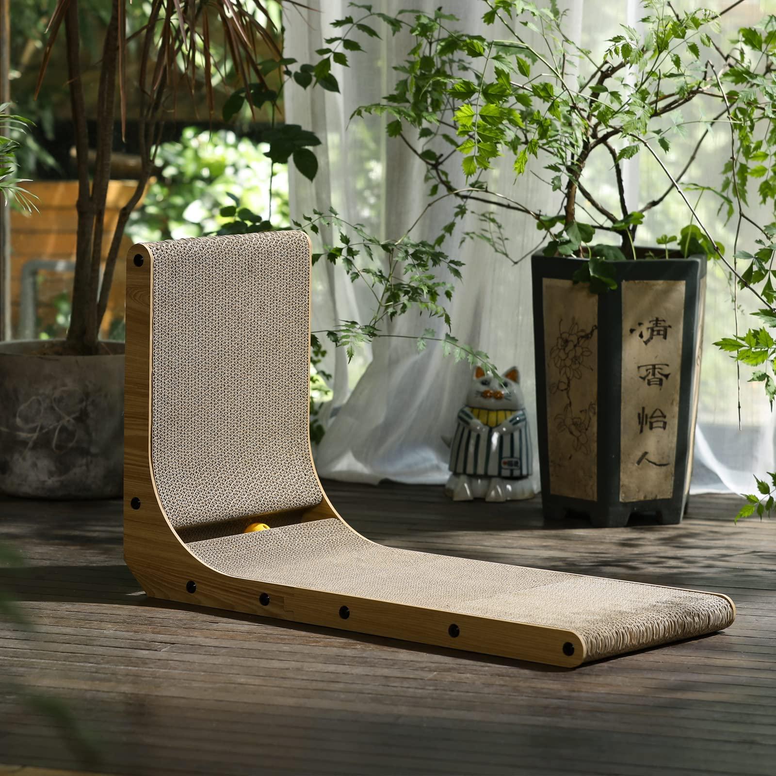 FUKUMARU Cat Scratcher, 26.8 Inch L Shape Cat Scratch Pad Wall Mounted, Cat Scratching Cardboard with Ball Toy for Indoor Cats, Large Size - Image 9
