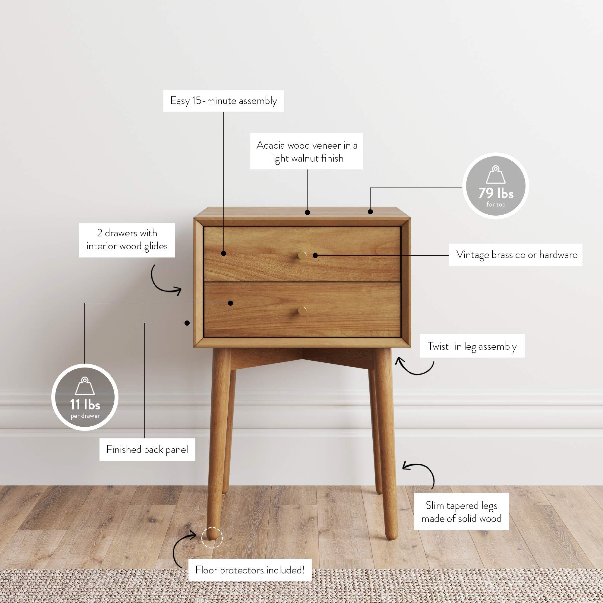 Nathan James 32704 Harper Mid-Century Oak Wood Nightstand with 2-Drawers, Small Side End Table with Storage, Brown - Image 3