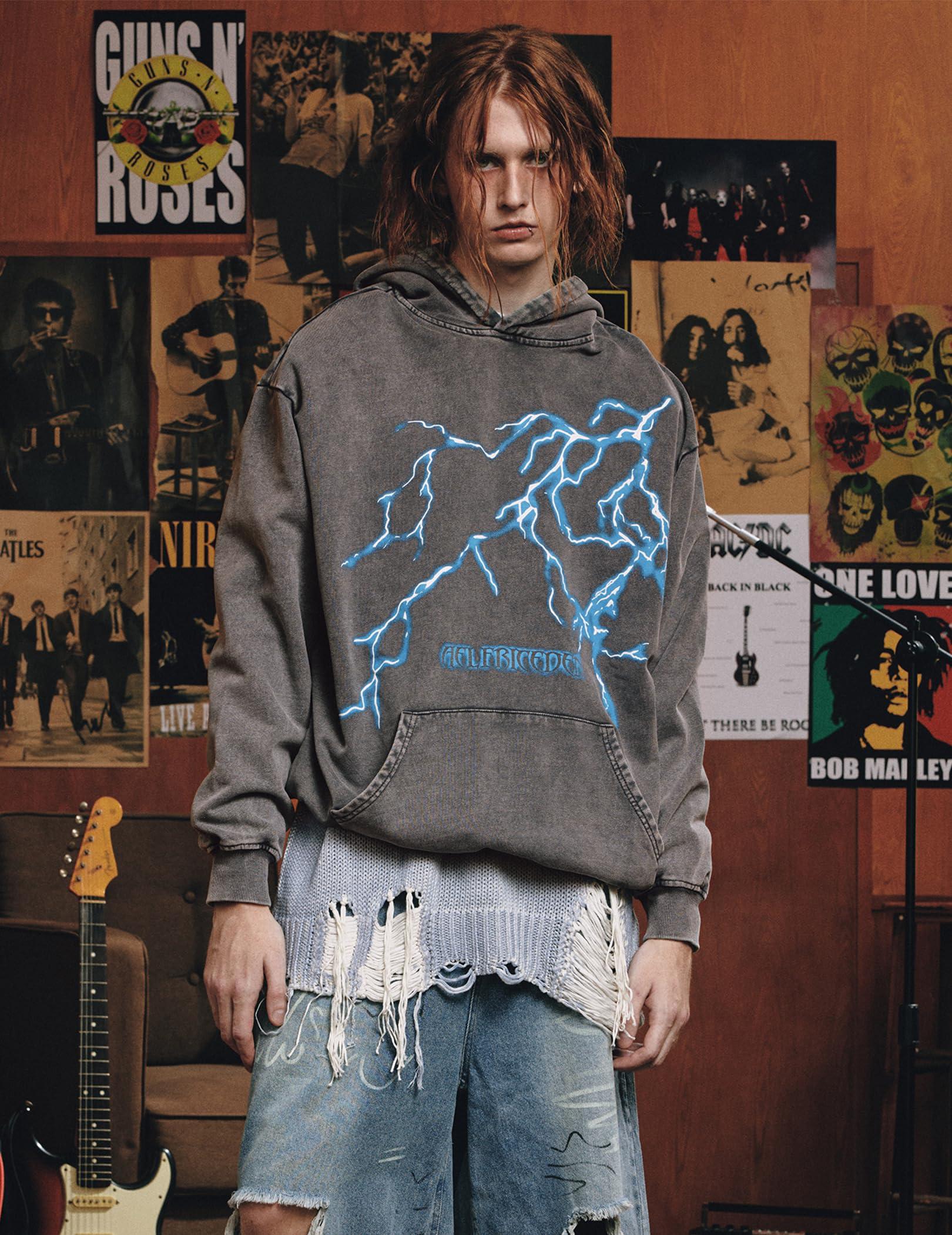 Aelfric Eden Mens Lightning Graphic Hoodies Print Oversized Unisex Streetwear Vintage Hoodie Y2k Sweatshirt Pocket Pullover - Image 6