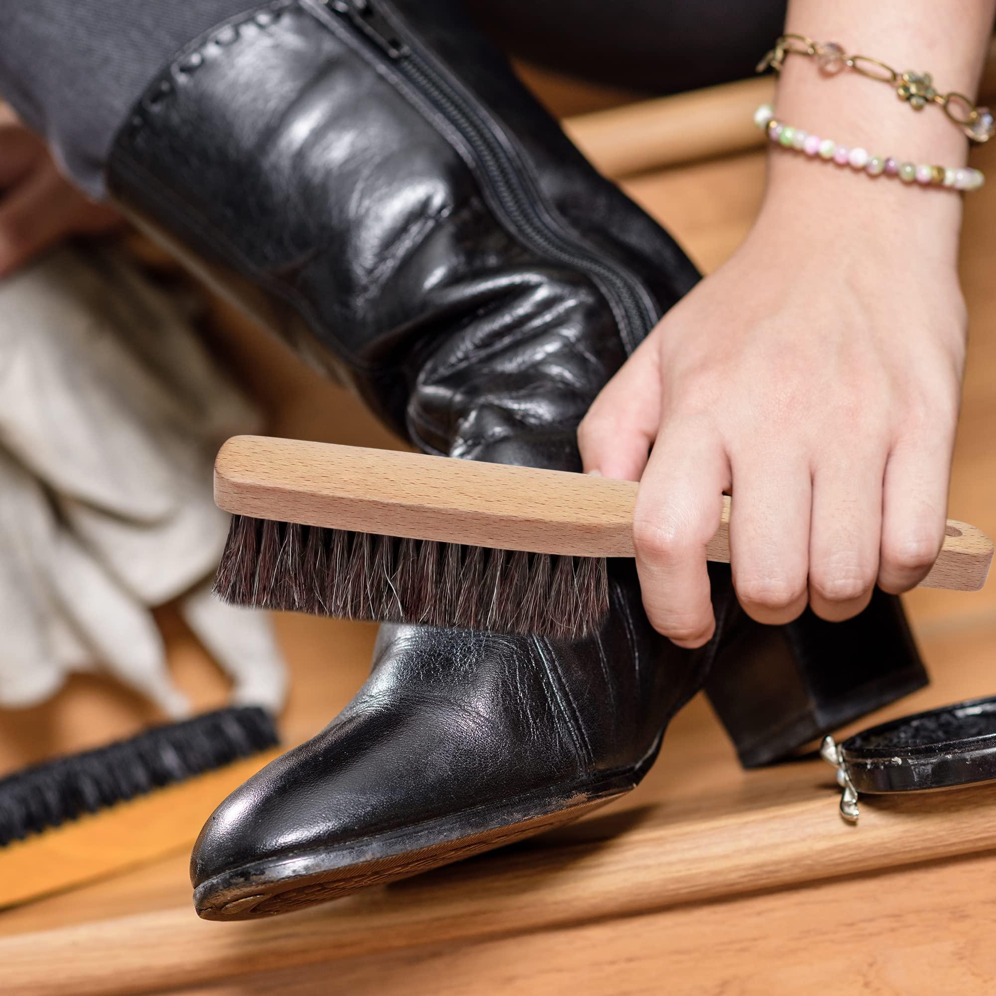 TAKAVU Horsehair Shoe Boot Brush 10.2 Inches - Hat Brush, Hand Broom With 100% Soft Genuine Horse Hair Bristles, Long Beech Wood Handle for Cleaning Shoes, Boots, Counters, Beds, Clothes, Furniture - Image 2