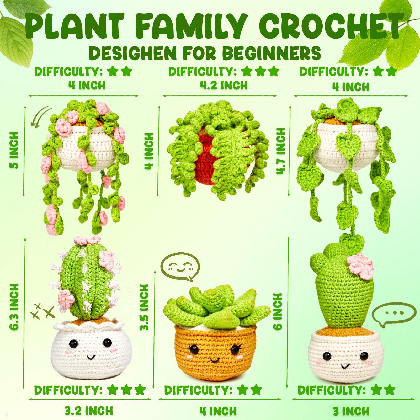 MAGIMUSE Crochet Kit for Beginners, Crochet Starter Kits, Amigurumi Craft Knitting Crocheting Kits with Step-by-Step Video Tutorials, 6 Pack Hanging Potted Plants Family(40%+ Yarn - Image 2