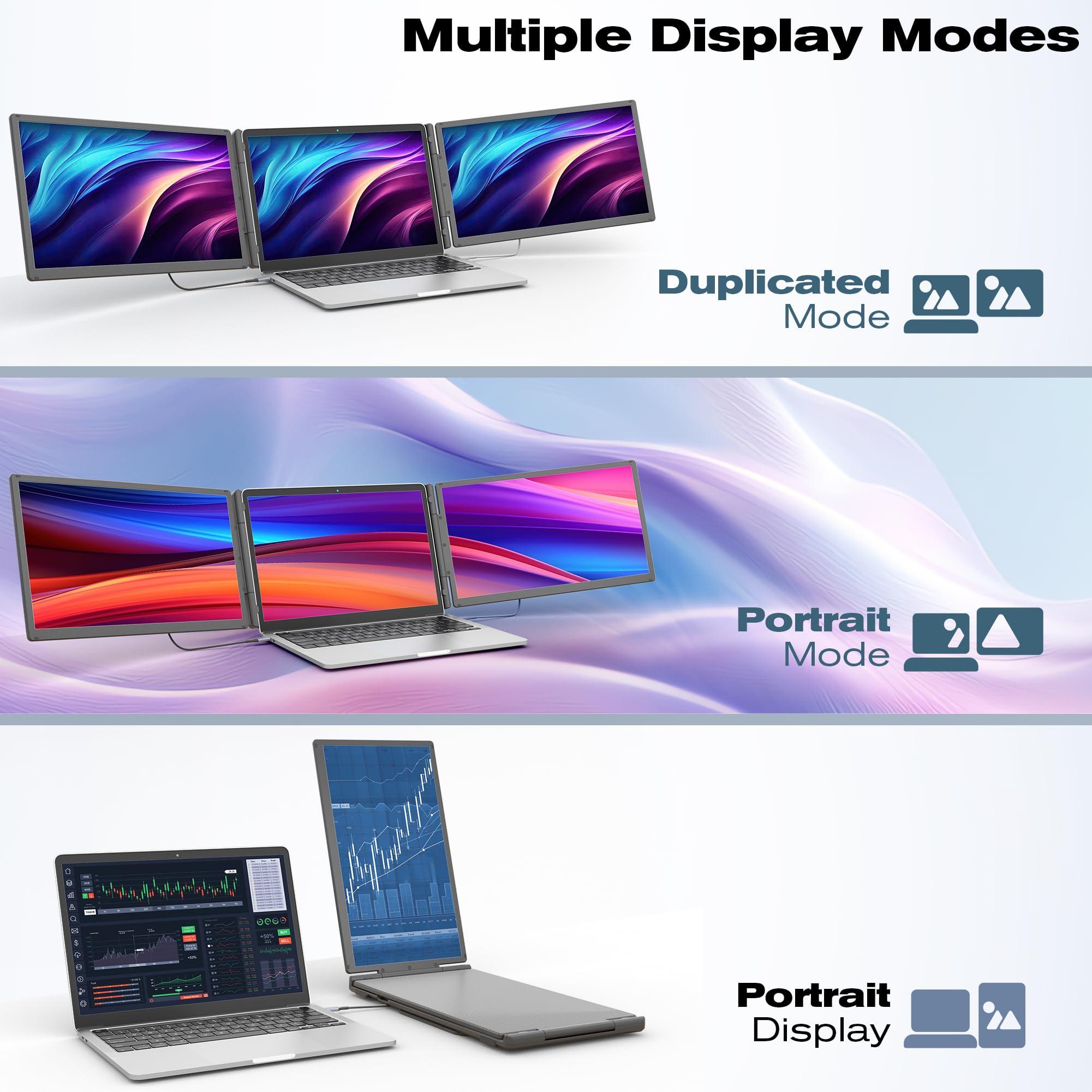 KEFEYA 15.6" Laptop Screen Extender, Includes Power Bank, FHD 1080P IPS Triple Laptop Monitor Extender for 13-17" Laptops, Plug & Play with HDMI/USB-A/TYPE-C/Hub, Compatible with Windows, Mac, Android - Image 5