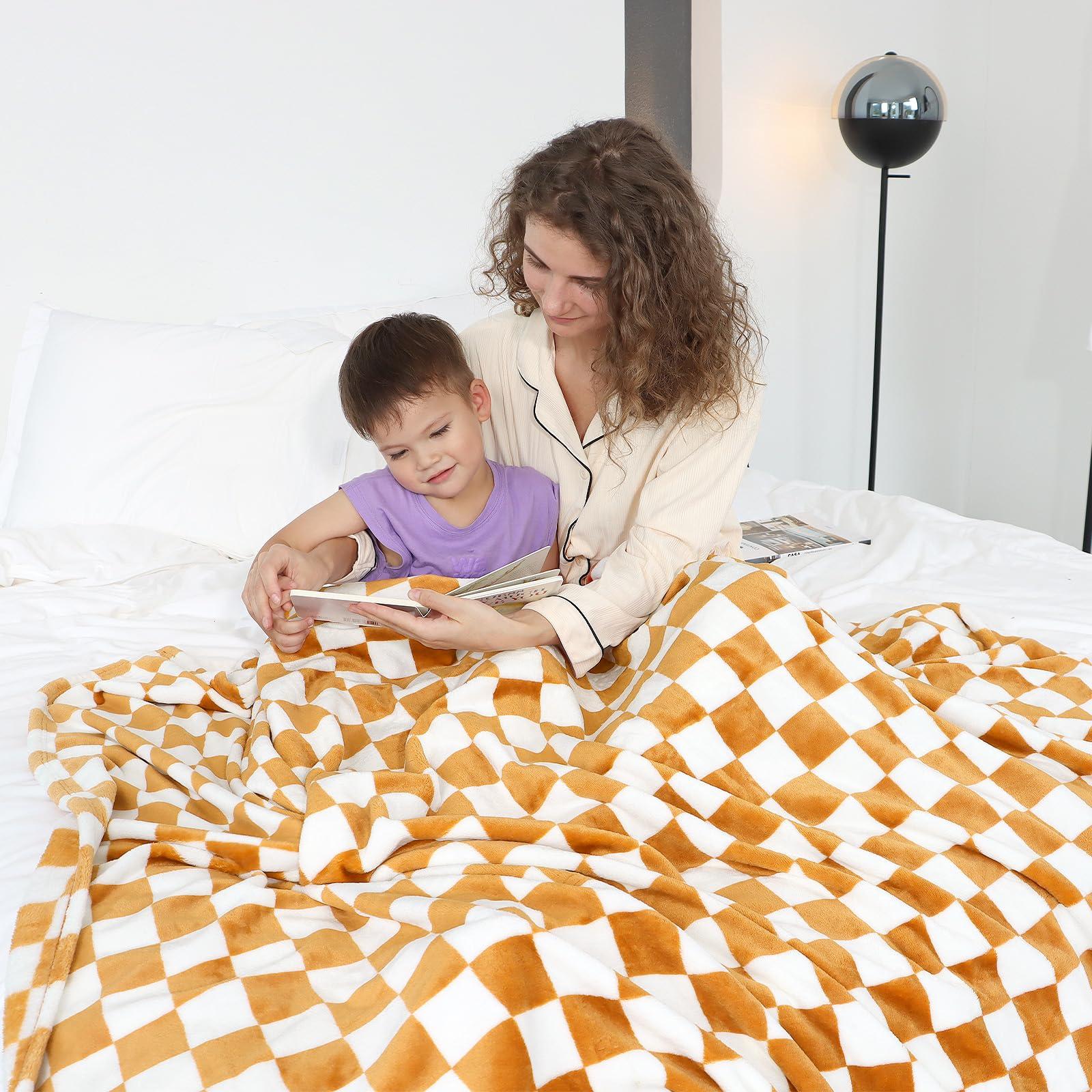 Yellow Checkered Blanket Plaid Throw Blanket Soft Fuzzy Yellow Fleece Blankets for Girls Women - Image 5