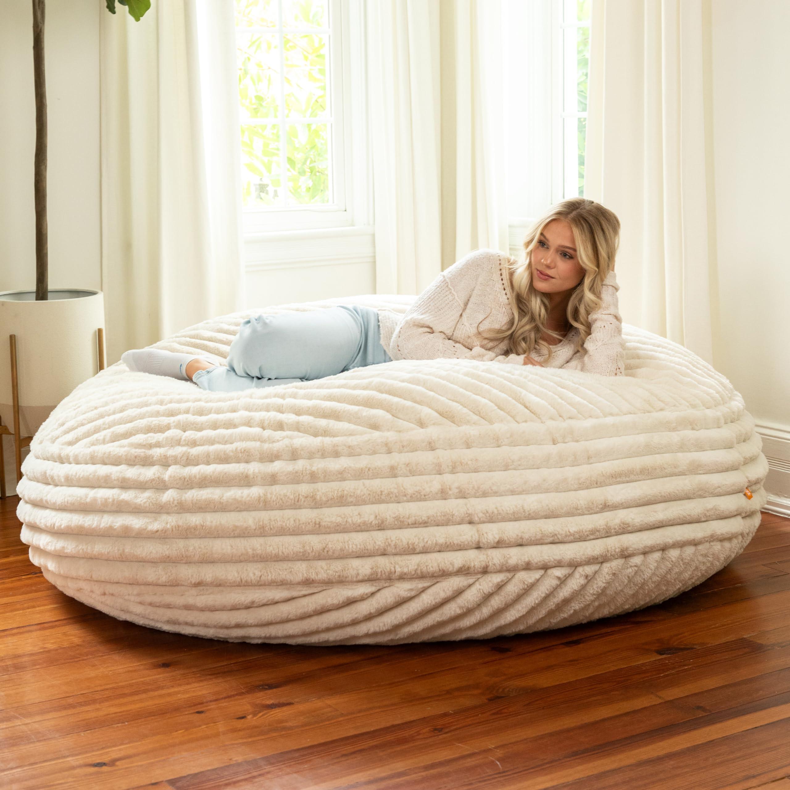 Jaxx 6 Foot Cocoon - 2-in-1 Convertible Bean Bag Bed & Large Bean Bag Chair for Adults, Premium Luxe Faux Fur - Mondo Ivory - Image 2