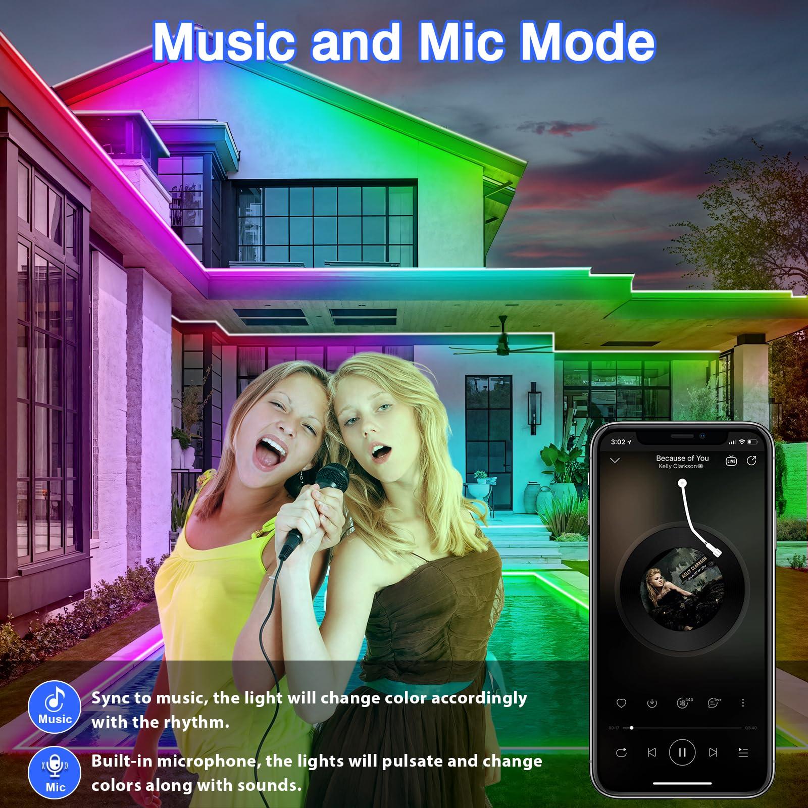 200ft Outdoor LED Strip Lights Waterproof,Music Sync RGB IP68 Outside Led Light Strips Waterproof with App and Remote,Exterior Led Rope Lights Waterproofs for Deck,Balcony,Roof,Garden,Pool (200FT) - Image 5
