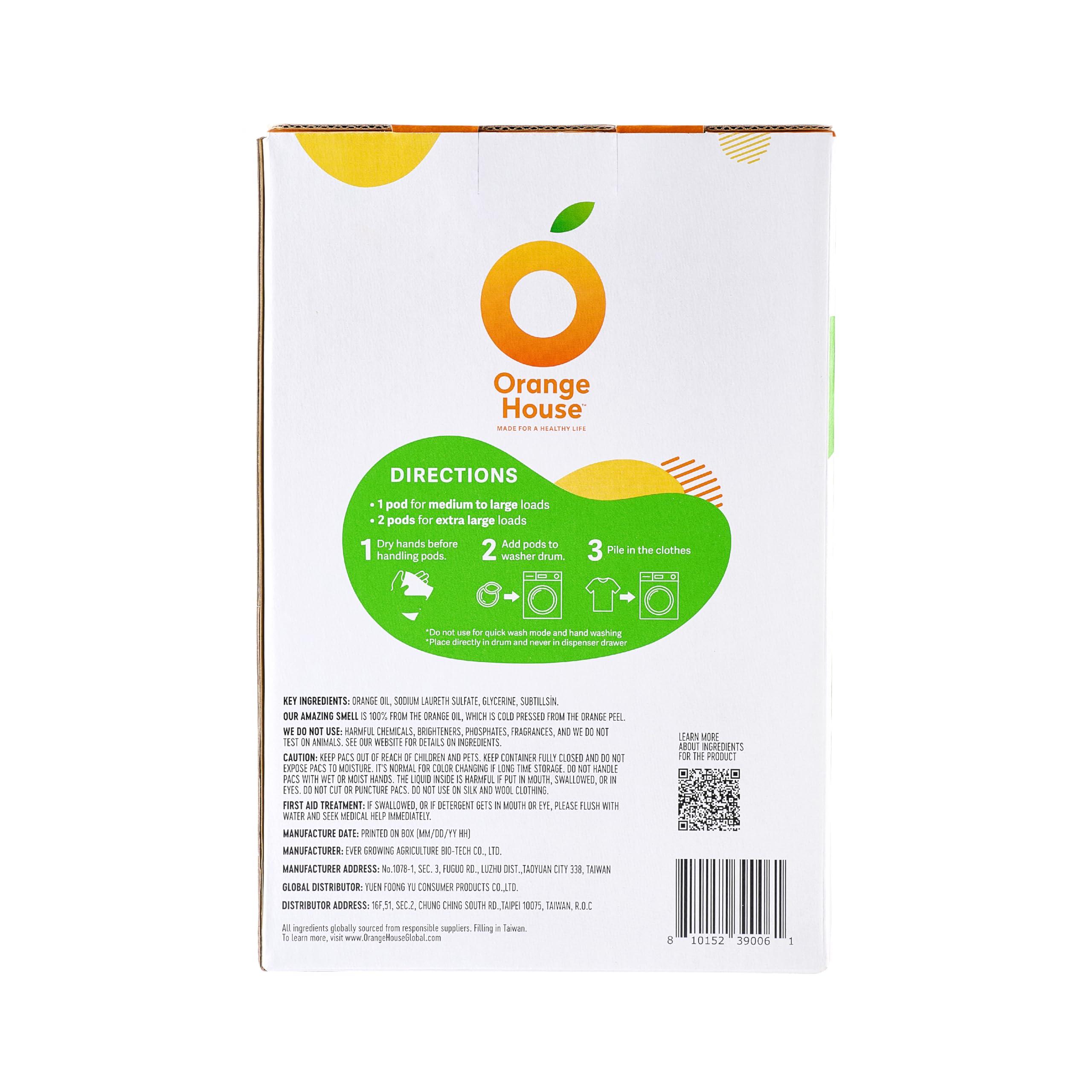 Orange House Laundry Detergent Pods, Natural Orange Oil, Plant-Based Detergent Pods, Hypoallergenic, Free & Clear, 54 Count, HE Compatible and All Washer - Image 2