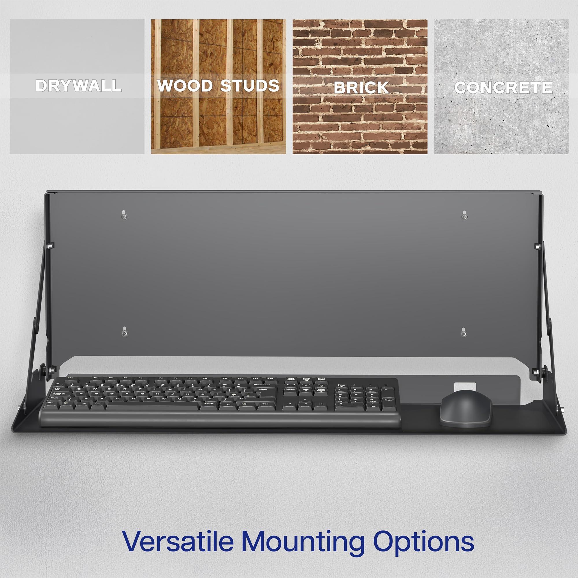 VIVO Flip Down 24 Inch Typing Platform Wall Mount, Fits Standard Size Keyboards and Mice, Space Saving Design, Mouse Pad Included, Black, Mount-FDKB1 - Image 7