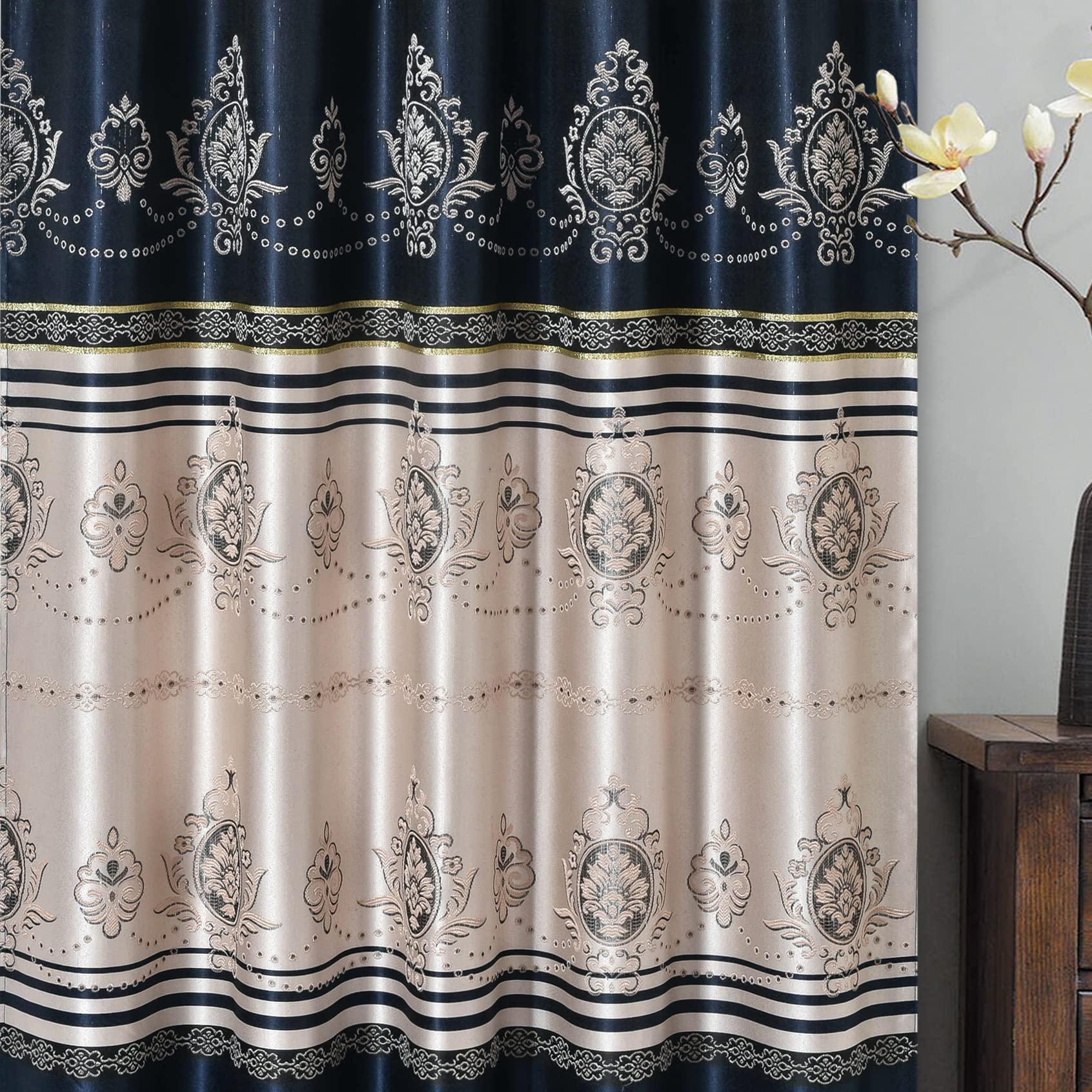 GOHD Harmony Horizon. Jacquard Farmhouse Window Curtain Panel Drape with Attached Fancy Valance. 2pcs Set. Each pc 54" Wide x 90" Drop with 18" Valance. (Navy Blue) - Image 8