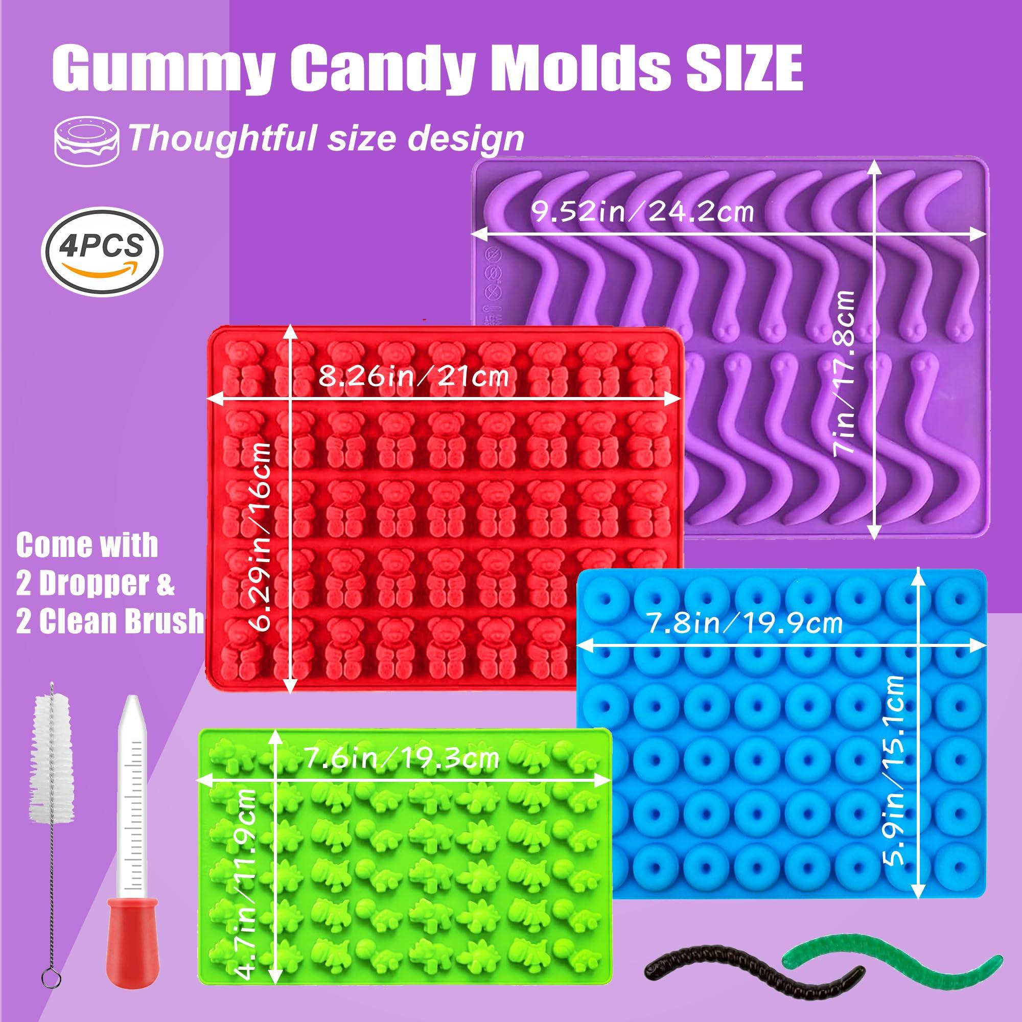 4 Pcs Silicone Gummy Candy Molds Kit with 2 Droppers | Non-Stick Large Bear/Dinosaur/Donut/gummy worm 200+ Cavities | BPA Free Chocolate Jello Molds for Kids, DIY Baking & Party Favors - Image 2