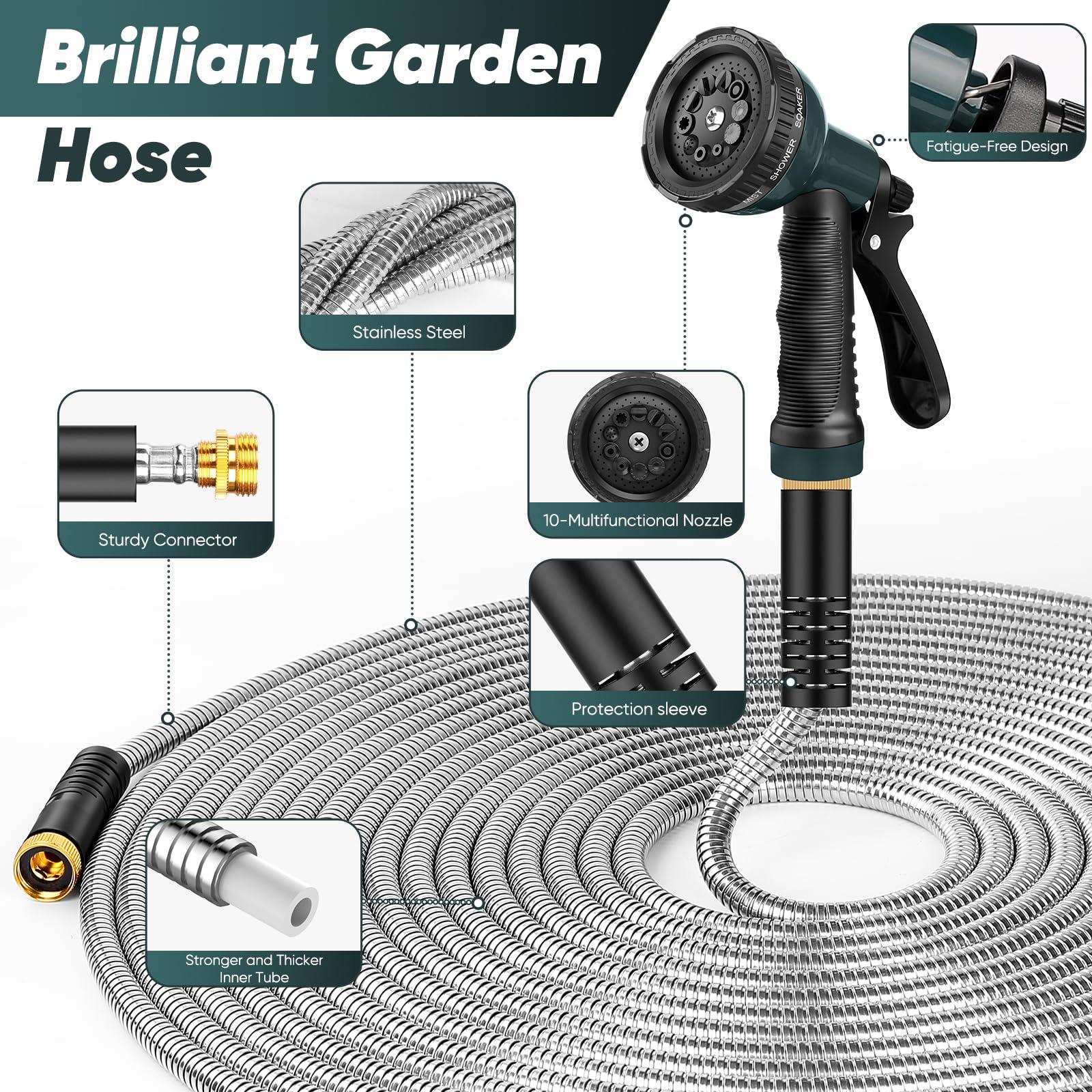Amayrose Garden Hose 75 FT with 10-Function Nozzle, Leak-proof Metal Connector Hose, No Knots, Kink-Free, Lighter, Anti-Pets, Wear-Resistant, 3/4 GHT, Water Hose for Garden, Yard, Outdoor - Image 2