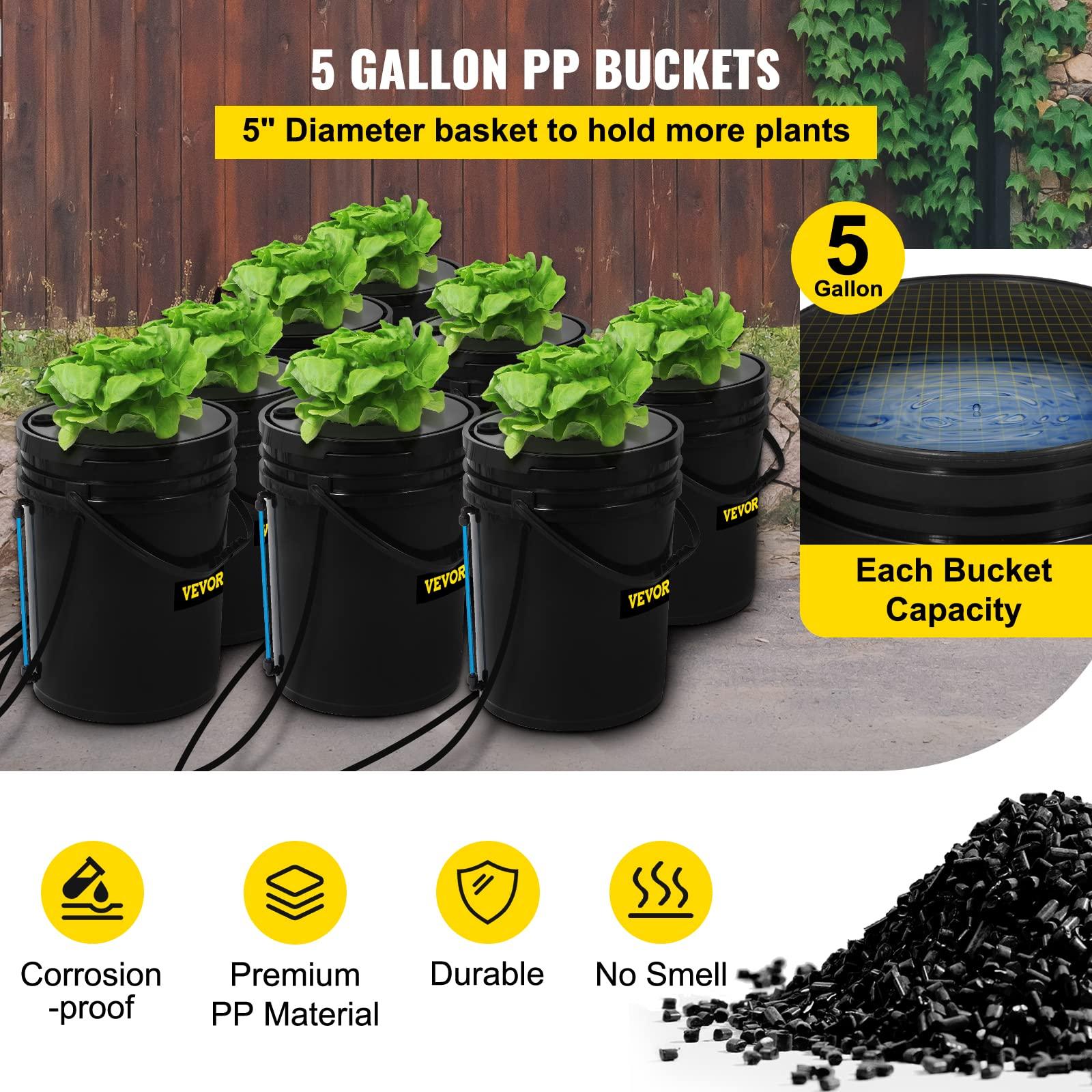 VEVOR DWC Hydroponic System, 5 Gallon 8 Buckets, Deep Water Culture Growing Bucket, Hydroponics Grow Kit with Pump, Air Stone and Water Level Device, for Indoor/Outdoor Leafy Vegetables - Image 4