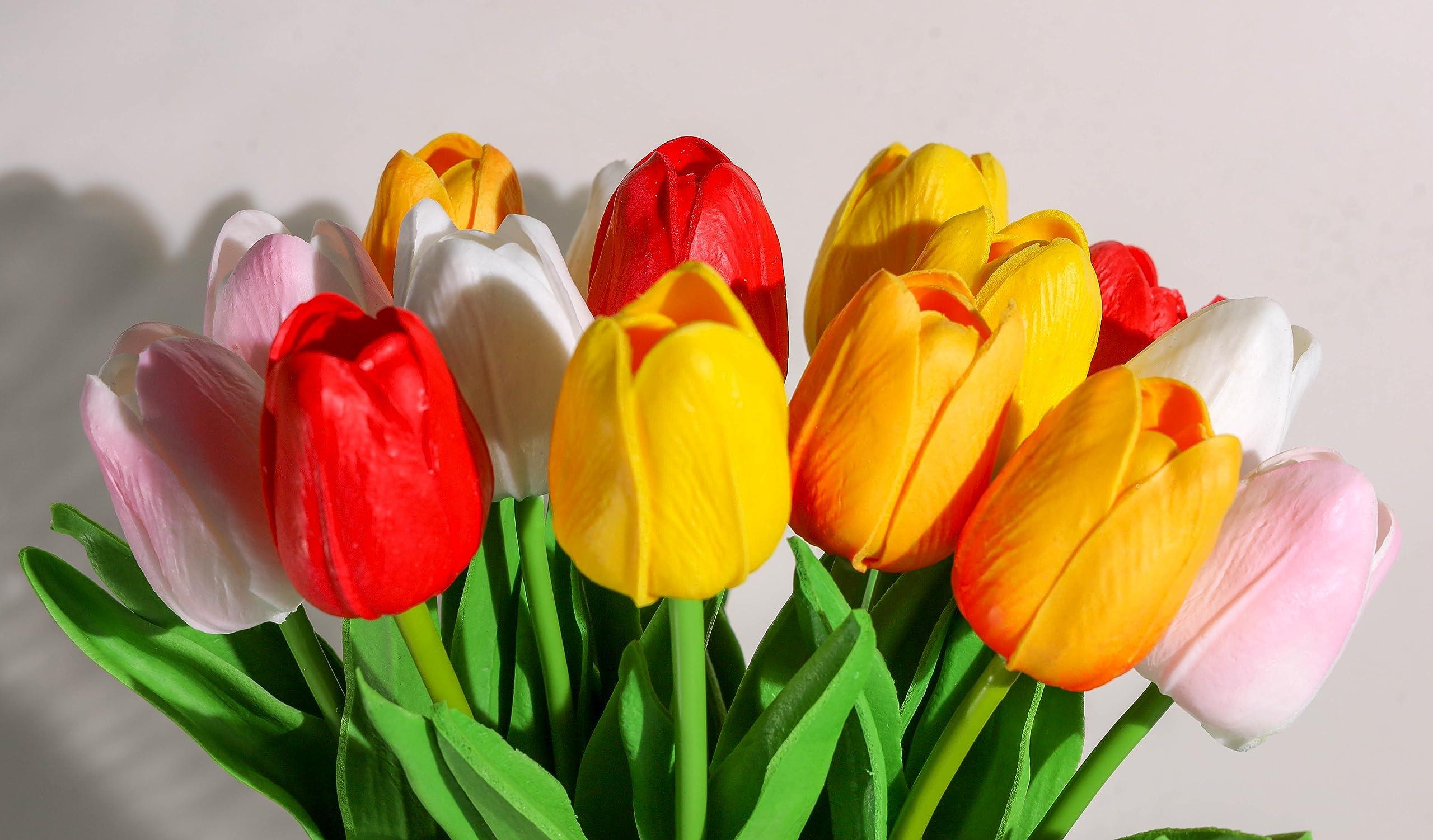 SITUMEIZI Fake Flowers Tulips Artificial Silk Flower 15pcs Real Touch 14" for Spring Easter Home Kitchen Wedding Bouquet Bulk Mother's Gift Day Decorations(Assorted Colors,5) - Image 7
