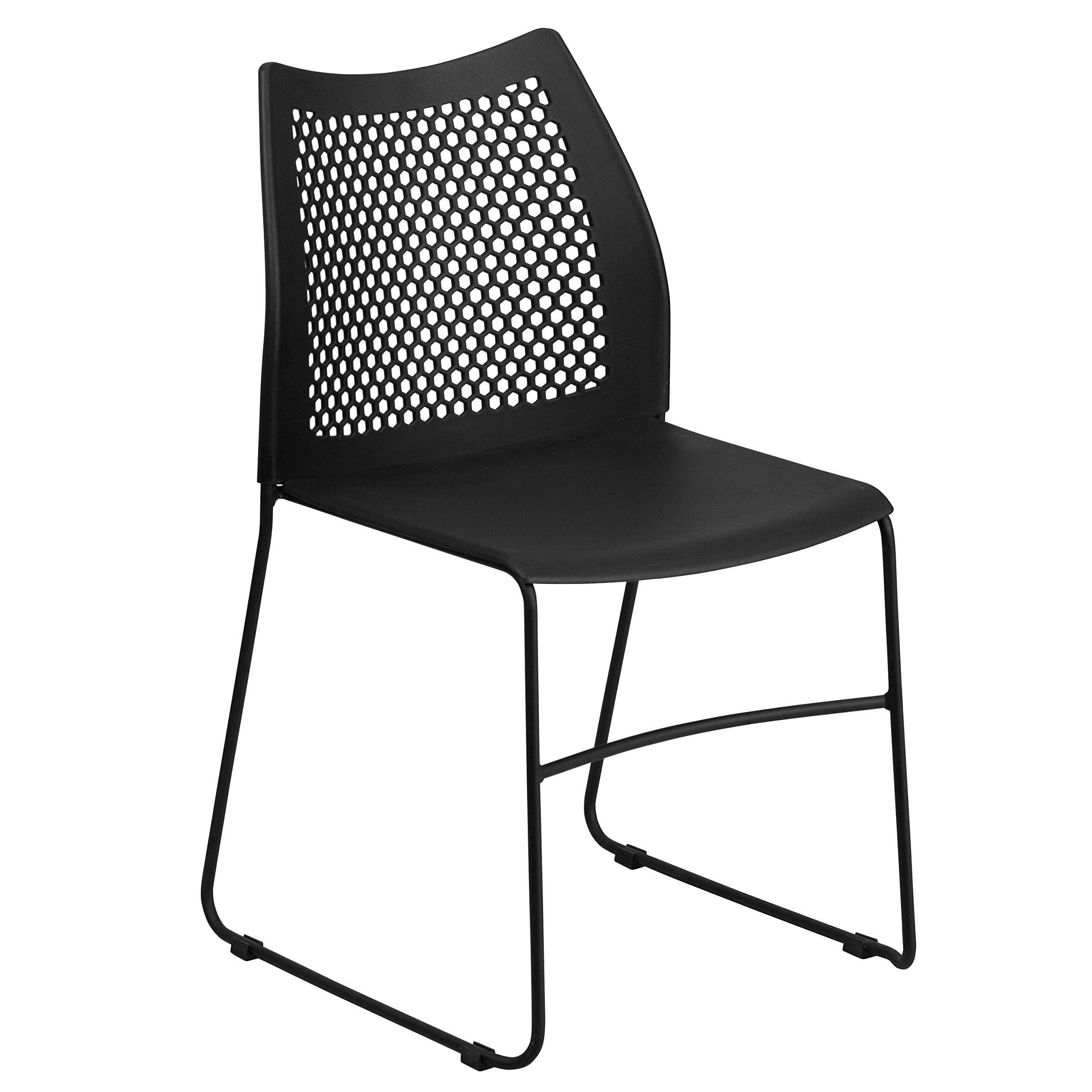 Flash Furniture Hercules Series Contoured Lobby Chairs with Air-Vent Honeycomb Backs, Ergonomic Stacking Chairs for Offices, Set of 5, Black
