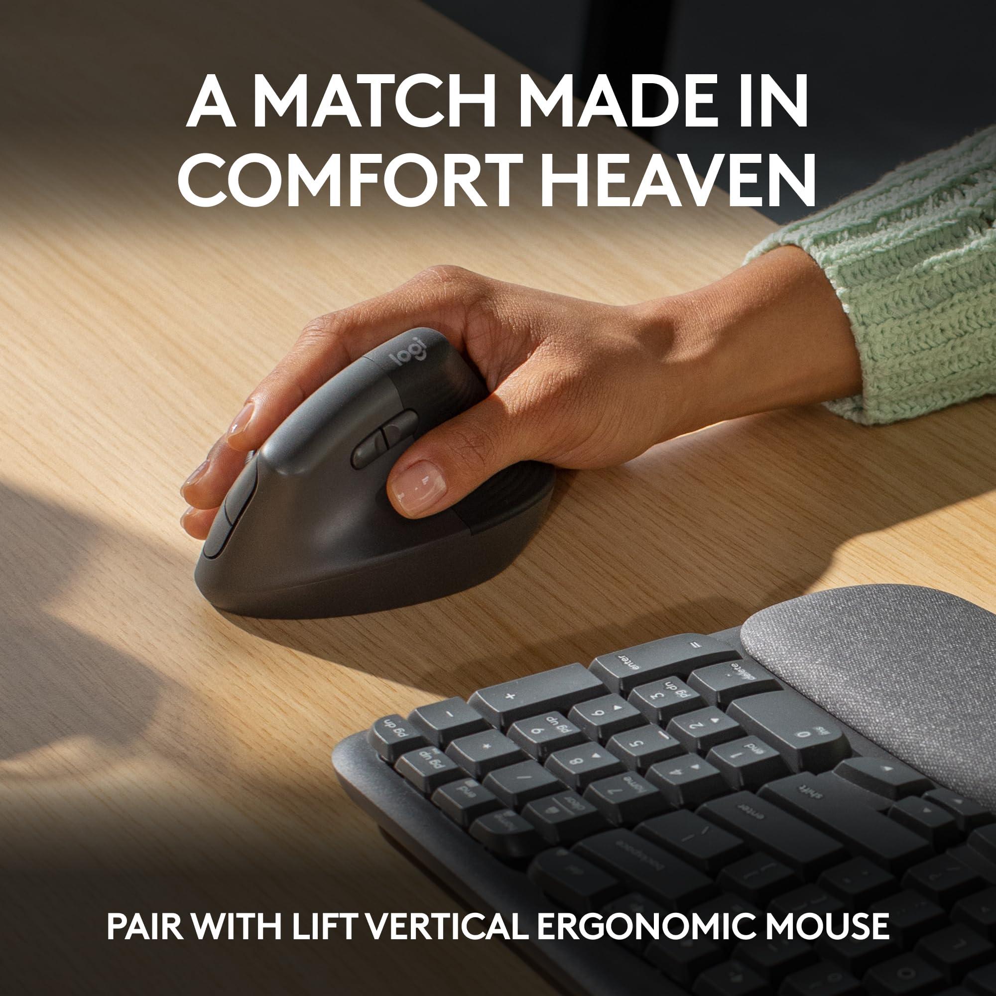 Logitech Wave Keys Wireless Ergonomic Keyboard with Cushioned Palm Rest, Comfortable Natural Typing, Easy-Switch, Bluetooth, Logi Bolt Receiver, for Multi-OS, Windows/Mac - Graphite - Image 8