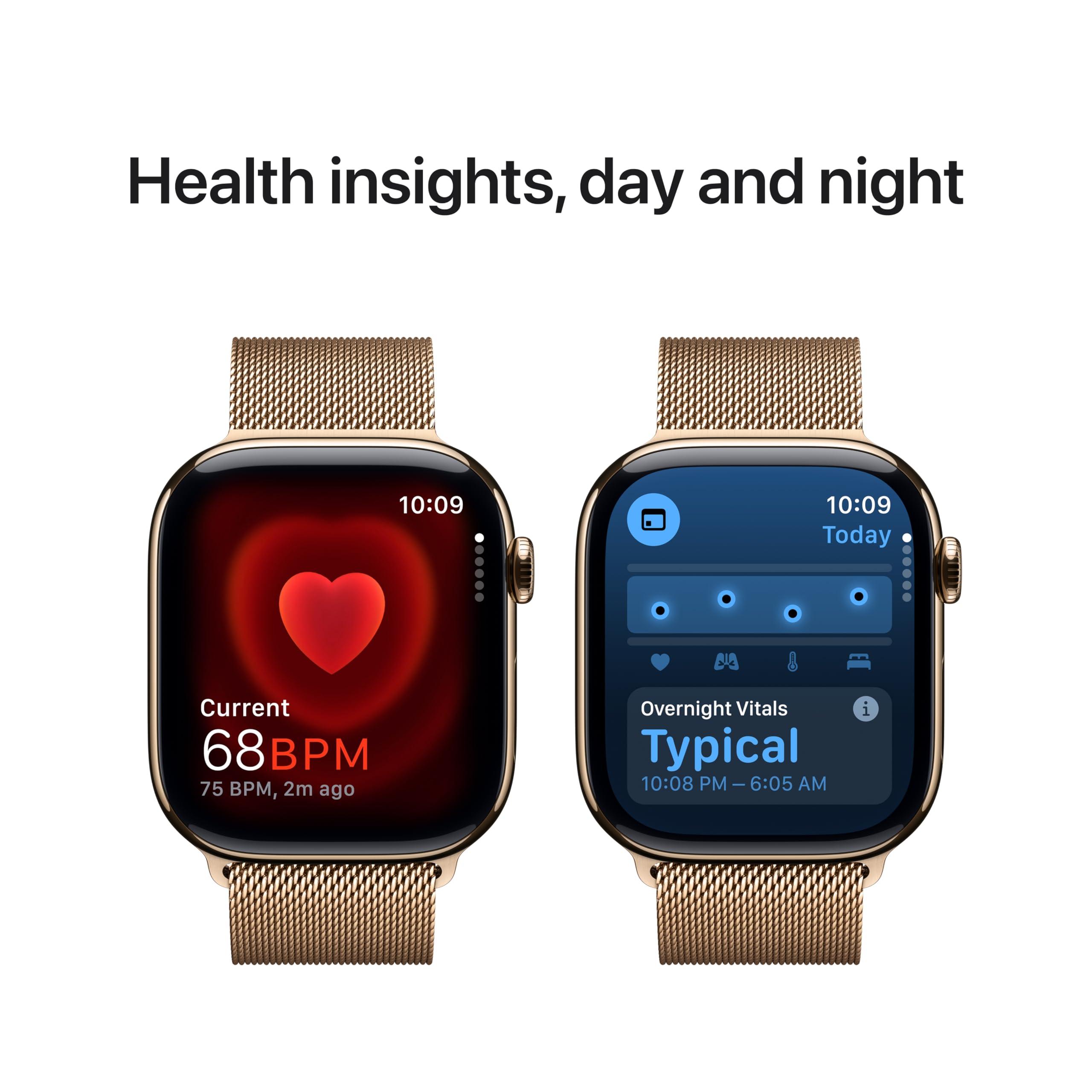 Apple Watch Series 10 [GPS + Cellular 46mm case] Smartwatch with Gold Titanium Case with Gold Milanese Loop - M/L. Fitness Tracker, ECG App, Always-On Retina Display, Carbon Neutral - Image 6