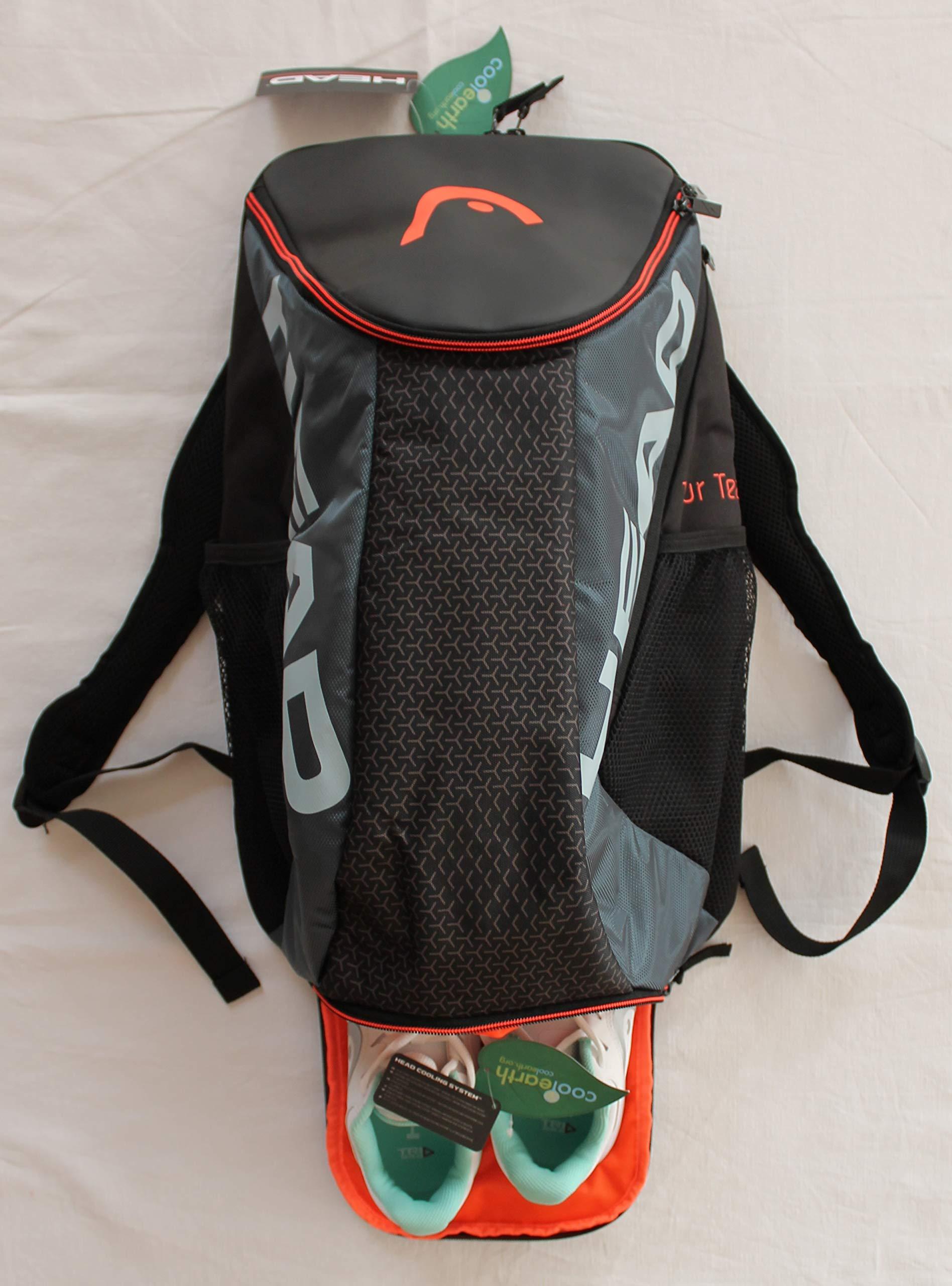 HEAD Tour Team Tennis Backpack 2 Racquet Carrying Bag w/Padded Shoulder Straps & Shoe Compartment - Black/Grey. - Image 3