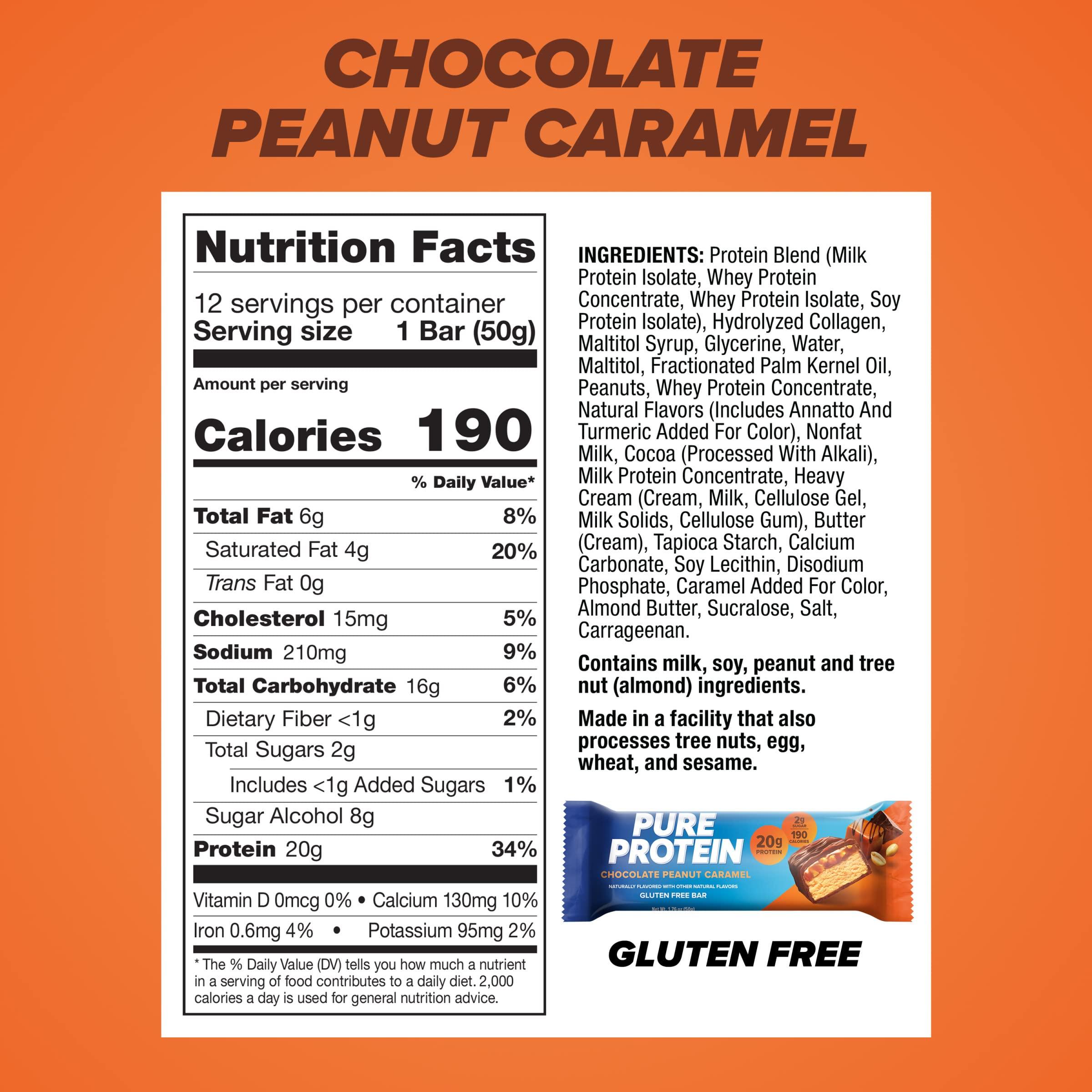 Pure Protein Bars, High Protein, Nutritious Snacks to Support Energy, Low Sugar, Gluten Free, Chocolate Peanut Caramel, 1.76oz, 12 Count (Pack of 1) (Packaging May Vary) - Image 3