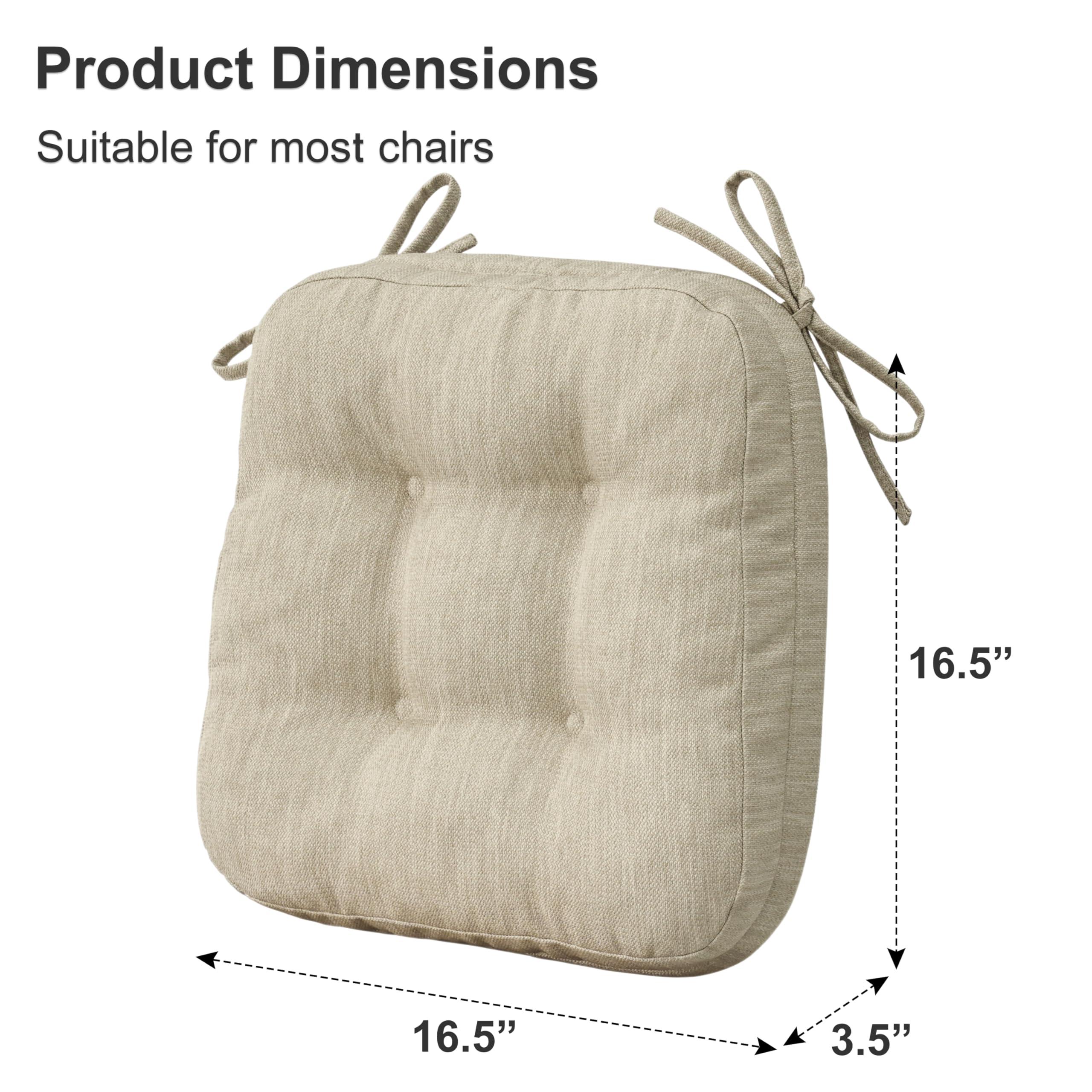 Shinnwa Dining Chair Cushions Set of 6, Dual-Layer Memory Foam Kitchen Chair Cushions, Patented Design Seat Pads with Ties, 16.5 x 16.5 x 3.5in, 6 Pack, Beige - Image 3