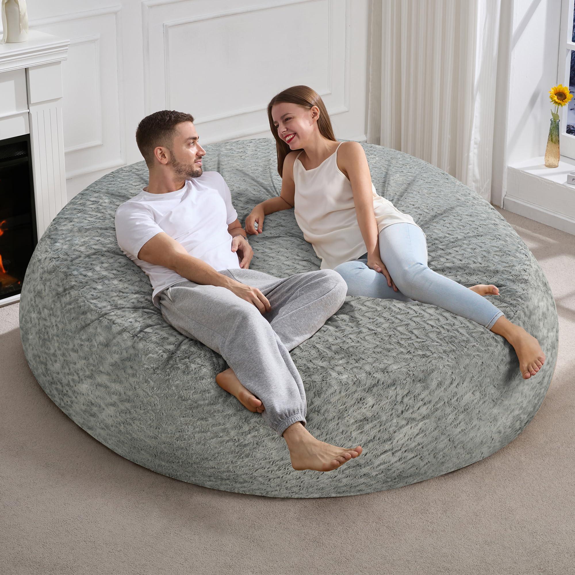 Hobestluk 6ft Bean Bag Chairs for Adults Large Beanbag Chair with Chevron Plush Fur Cover Big Bean Bag Chair for Living Room Bedroom Dorm Office - Grey (70" x 70" x 15") - Image 6