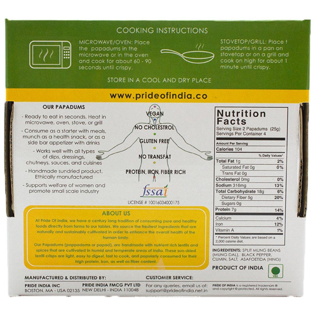 Pride Of India - Mung Bean Plain Papadum Lentil Crisp, 10 count (3.53oz - 100gm) - Plant Based Protein Snack, Gluten-Free Vegan Crackers, Healthy Bean Chips, Traditional Handmade Indian Low Carb Food - Image 2