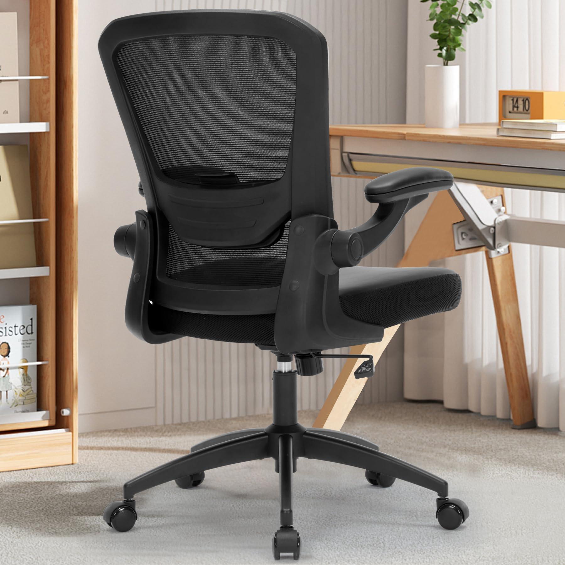 TOPBSHODC Ergonomic Office Chair 350lbs PU Leather Mesh Desk Chair with Lumbar Support, Flip-Up Arms, Swivel Wheels, Adjustable Height, Rolling Executive Computer Task Chair for Home Office,Black - Image 2