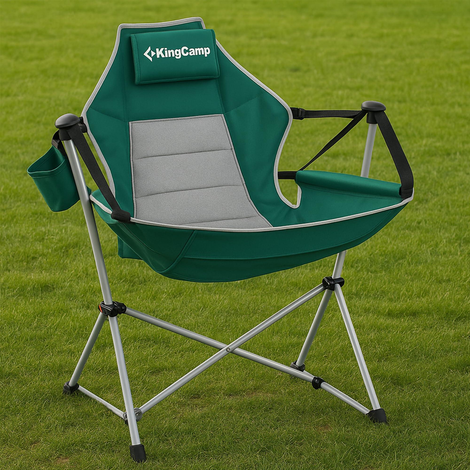 KingCamp Hammock Chair with Footrest, Swinging Portable Folding Camping Chairs for Adults MAX 400lbs Heavy Duty Foldable Oversized Rocker with Cup Holder Pillow for Outdoor Beach Patio Sport Lawn - Image 2