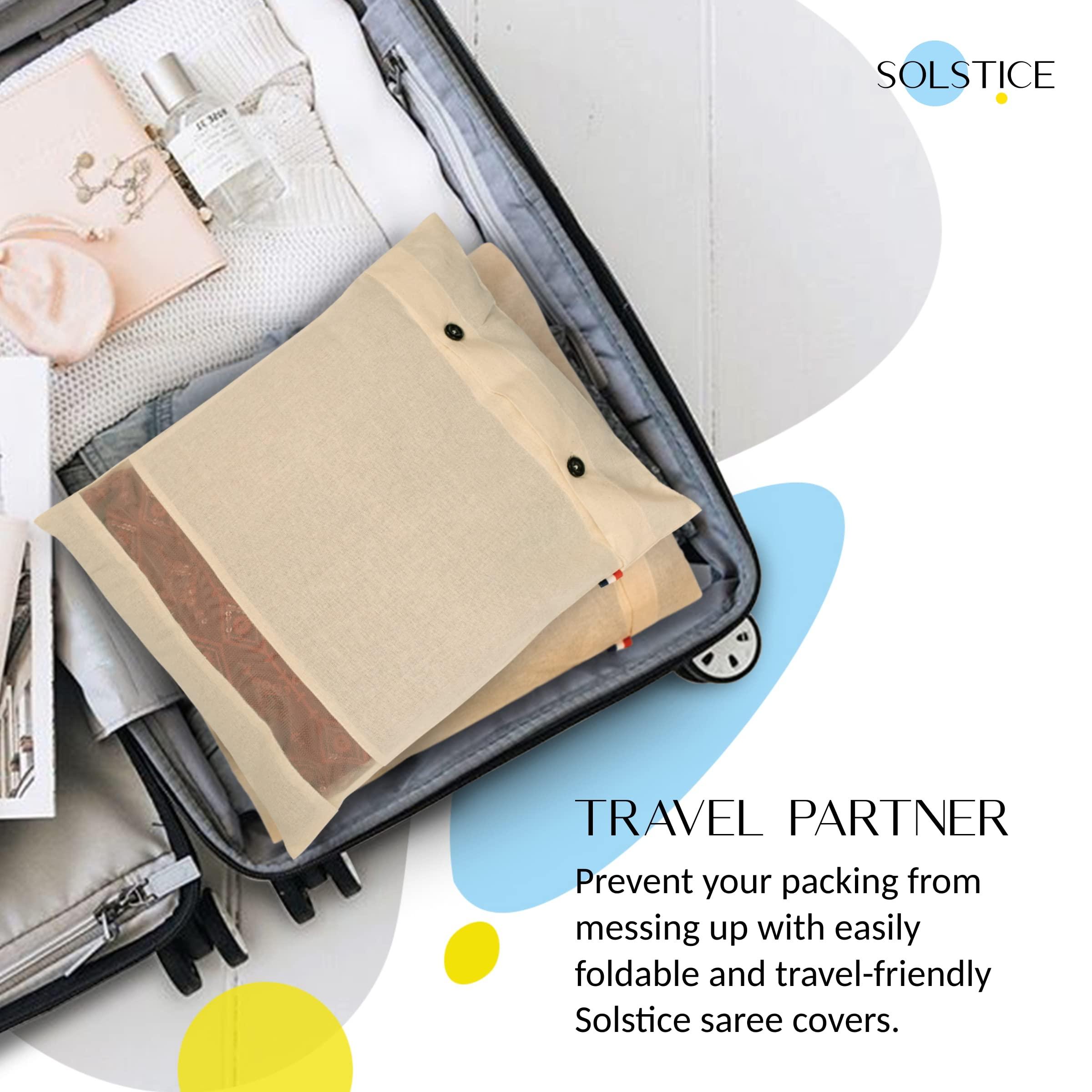 SOLSTICE Cotton Saree Covers, Saree Bags, Clothes Covers for Clothes Storage bag, Travelling, Wardrobe Organizer with Mesh, Window (16 x 14, off white) (Pack of 12) - Image 8