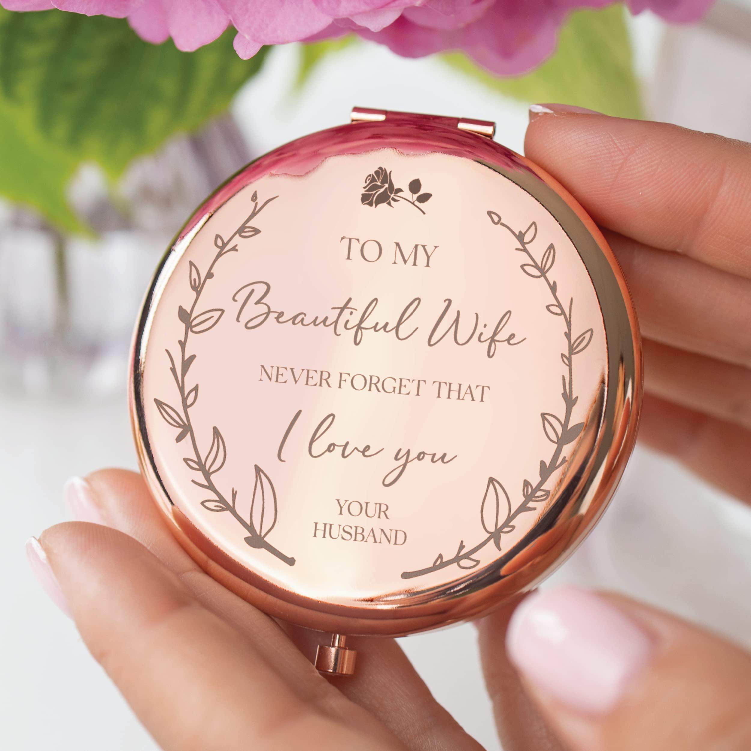 Gifts for Wife – I Love You Wife Gift. Laser Engraved ‘To My Beautiful Wife’ Rose Gold Compact Mirror – Romantic Gifts For Her Birthday, Wedding Anniversary, Valentines Day, Mothers Day From Husband - Image 2