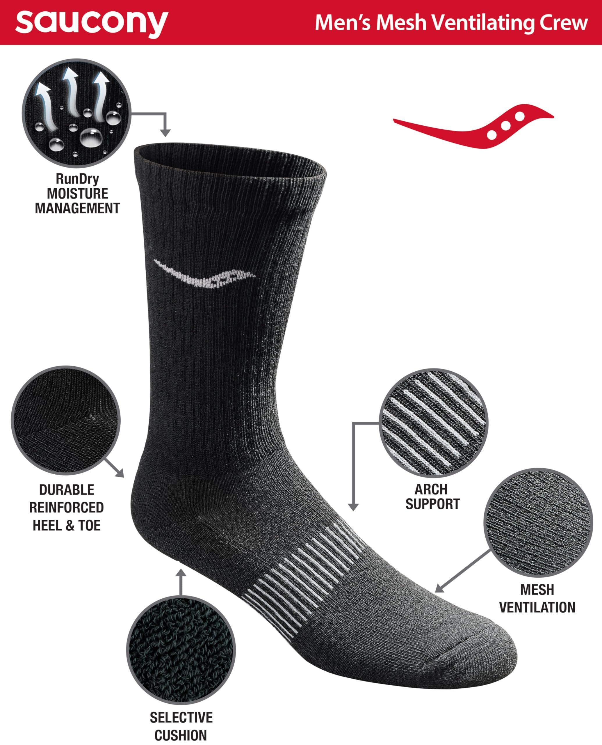 Saucony Men's RunDry Mesh Ventilating Comfort Fit Performance Crew Socks, Available in L-XL (3, 6, 12 Pairs) - Image 2
