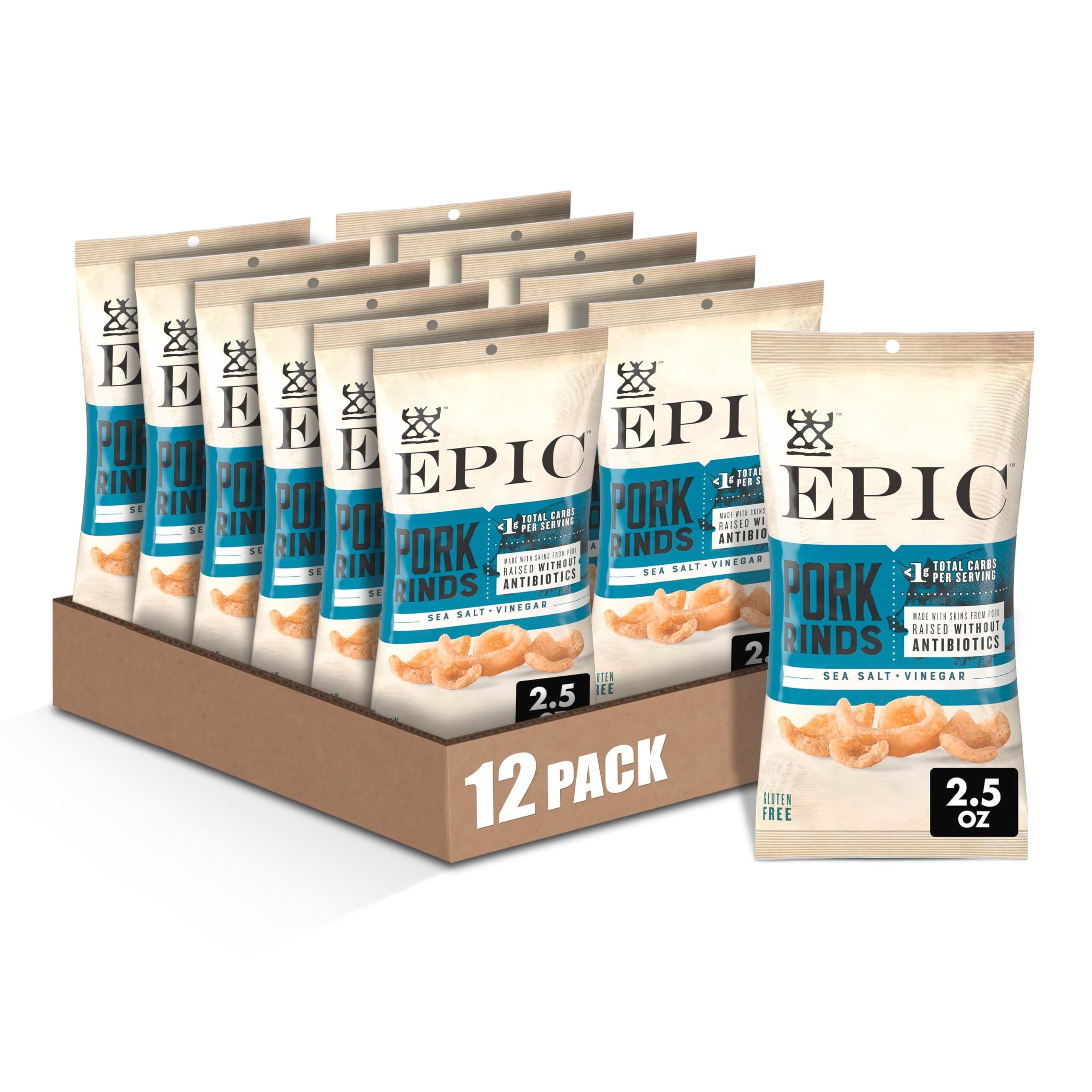 EPIC Sea Salt + Vinegar Oven Baked Pork Rinds, Keto Friendly, 2.5 oz