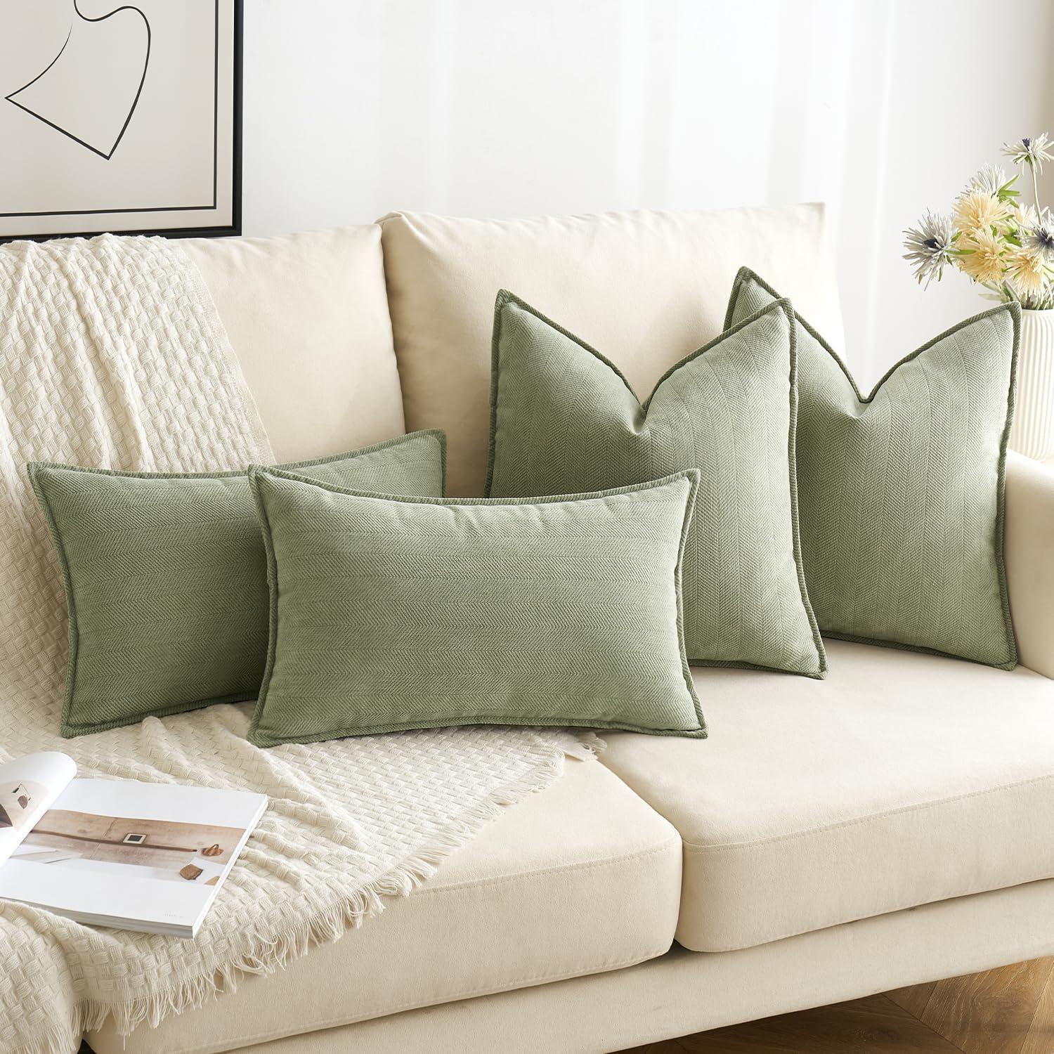 MIULEE Pack of 2 Sage Green Decorative Pillow Covers 20x20 Inch Soft Chenille Luxurious Couch Throw Pillows Farmhouse Cushion Covers with Elegant Design for Sofa Bedroom Living Room Home Decor - Image 5