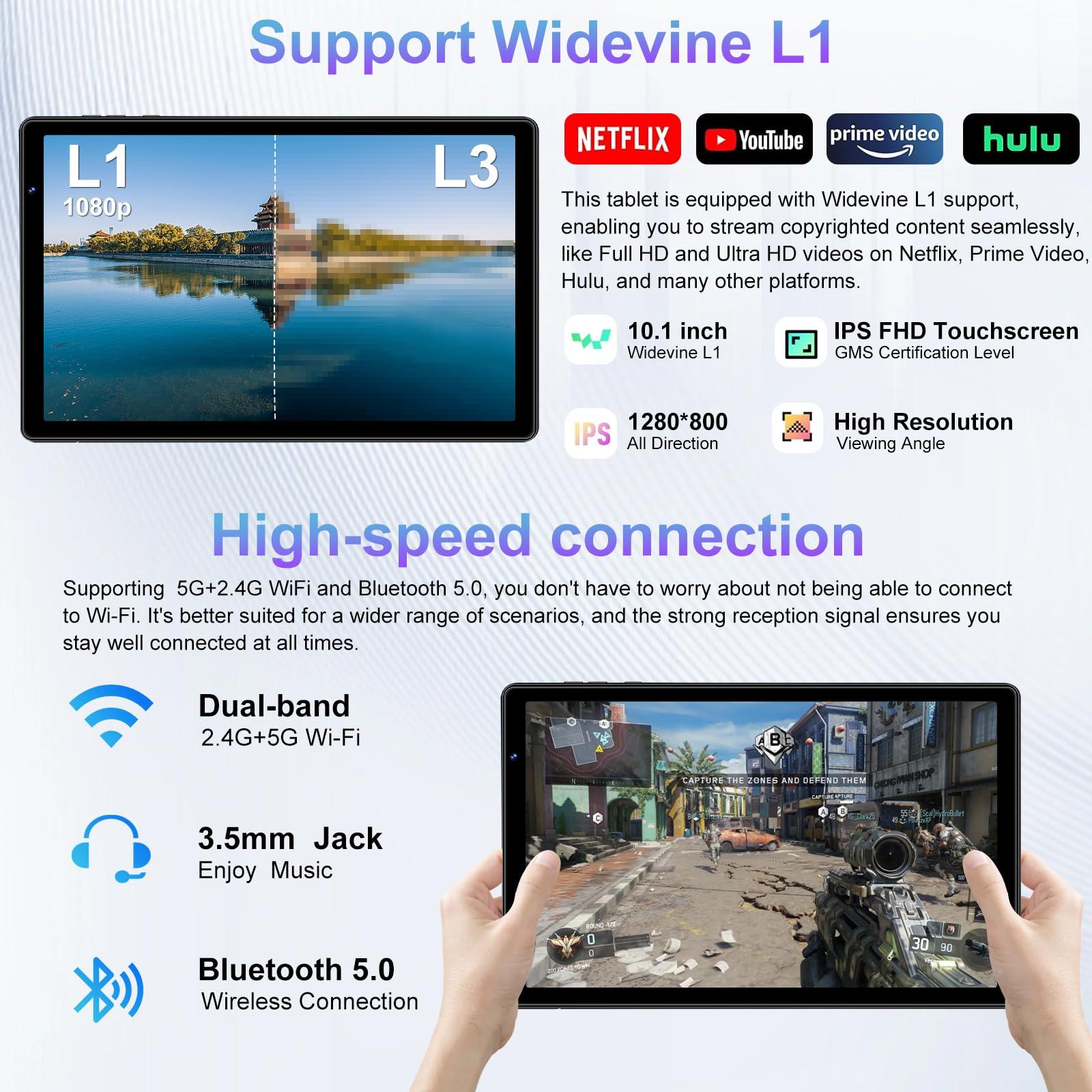 2025 Android 14 Tablet, 10 inch Tablets 22GB+128GB +1TB Expand, 8000mAh Octa-Core Tablet w/ Drop-proof Case, HD IPS Display, GPS, 5G WIFI, Split Screen,Widevine L1, for Adults and Kids -Metal Black - Image 2