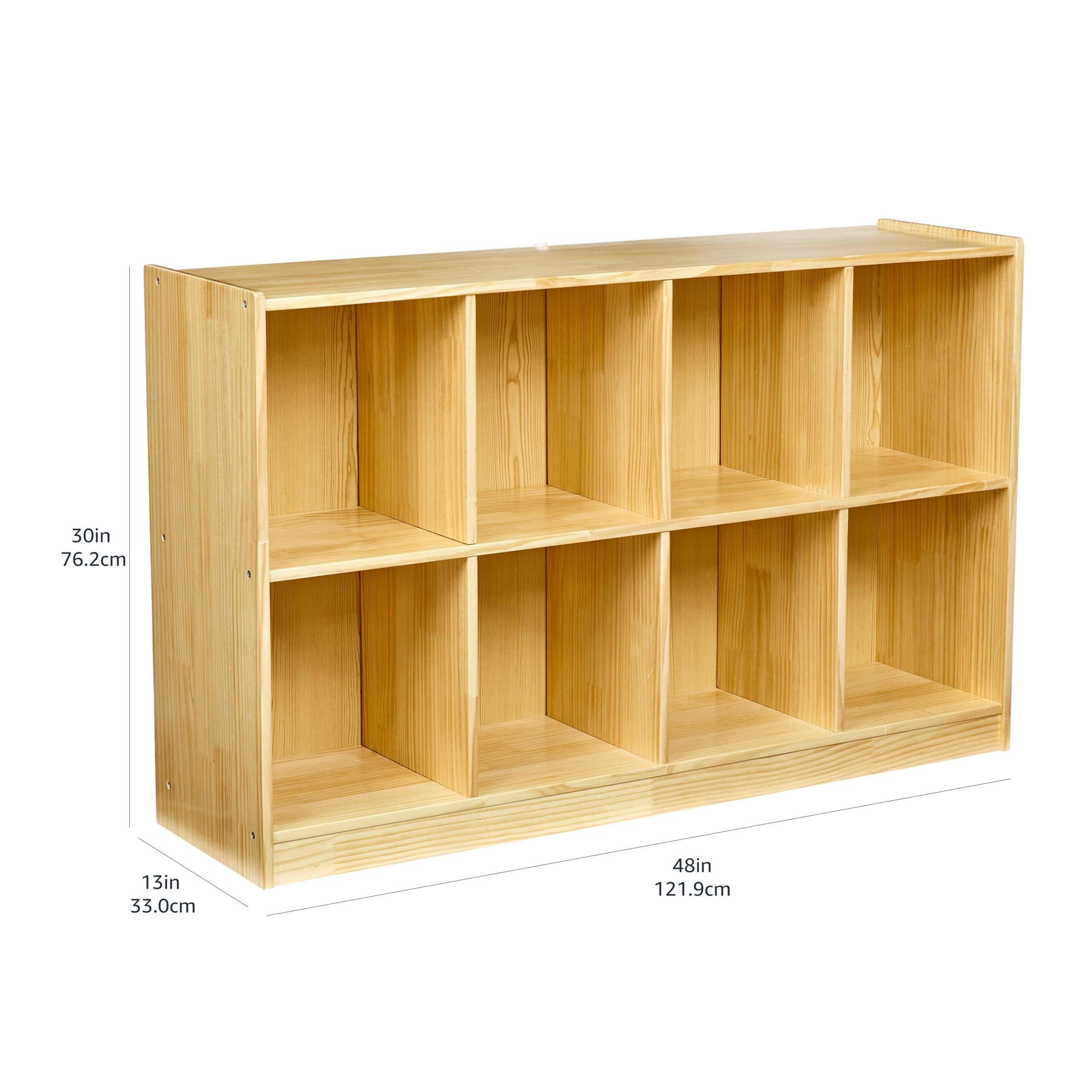 Amazon Basics 8-Compartment Backpack Wooden Storage Cabinet, Solid Pine Wood, 13" D x 48" W x 30" H, Bookshelf, Display Shelf,Toy storage, Natural - Image 2