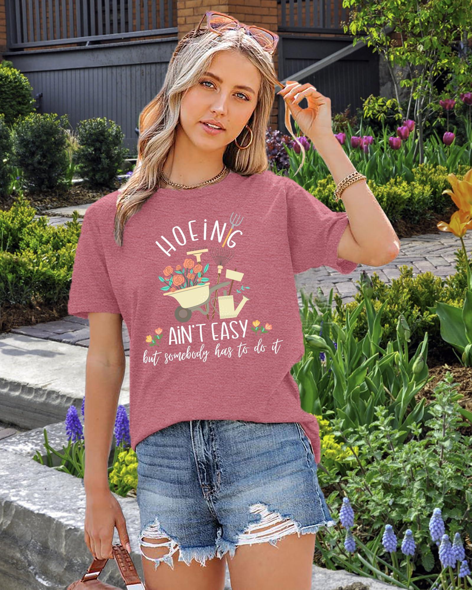 Garden Shirts for Women Plant Lover T Shirt Hoeing Ain't Easy Graphic Tee Short Sleeve Gardener Gift Blouse Tops - Image 4