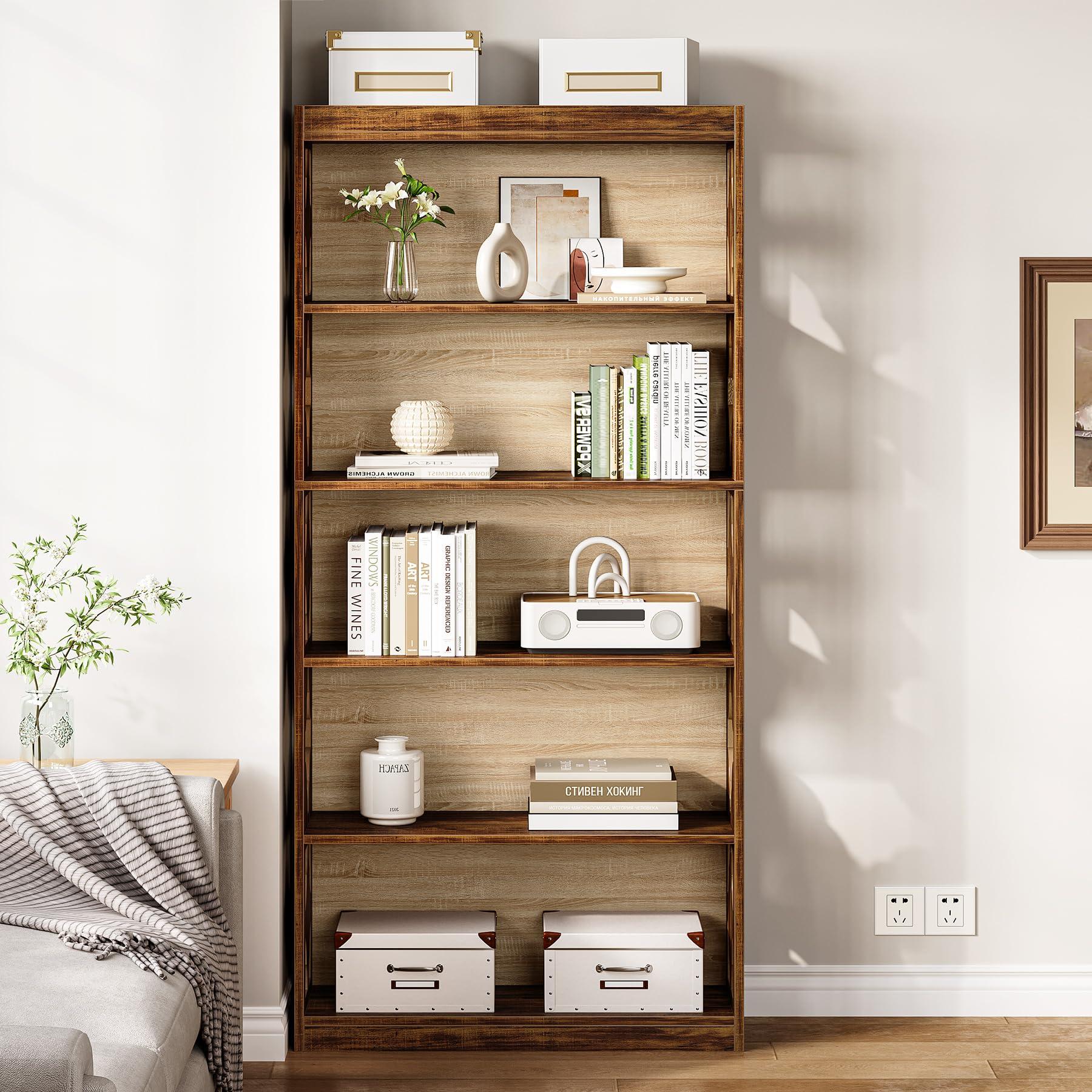 LITTLE TREE 69.9" Vintage Bookshelf, 5-Tier Tall Bookshelves, Cutout Design Vertical Bookcase, Freestanding Storage Display Shelf for Living Room, Bedroom, Study, Office, 1 Pack - Image 4