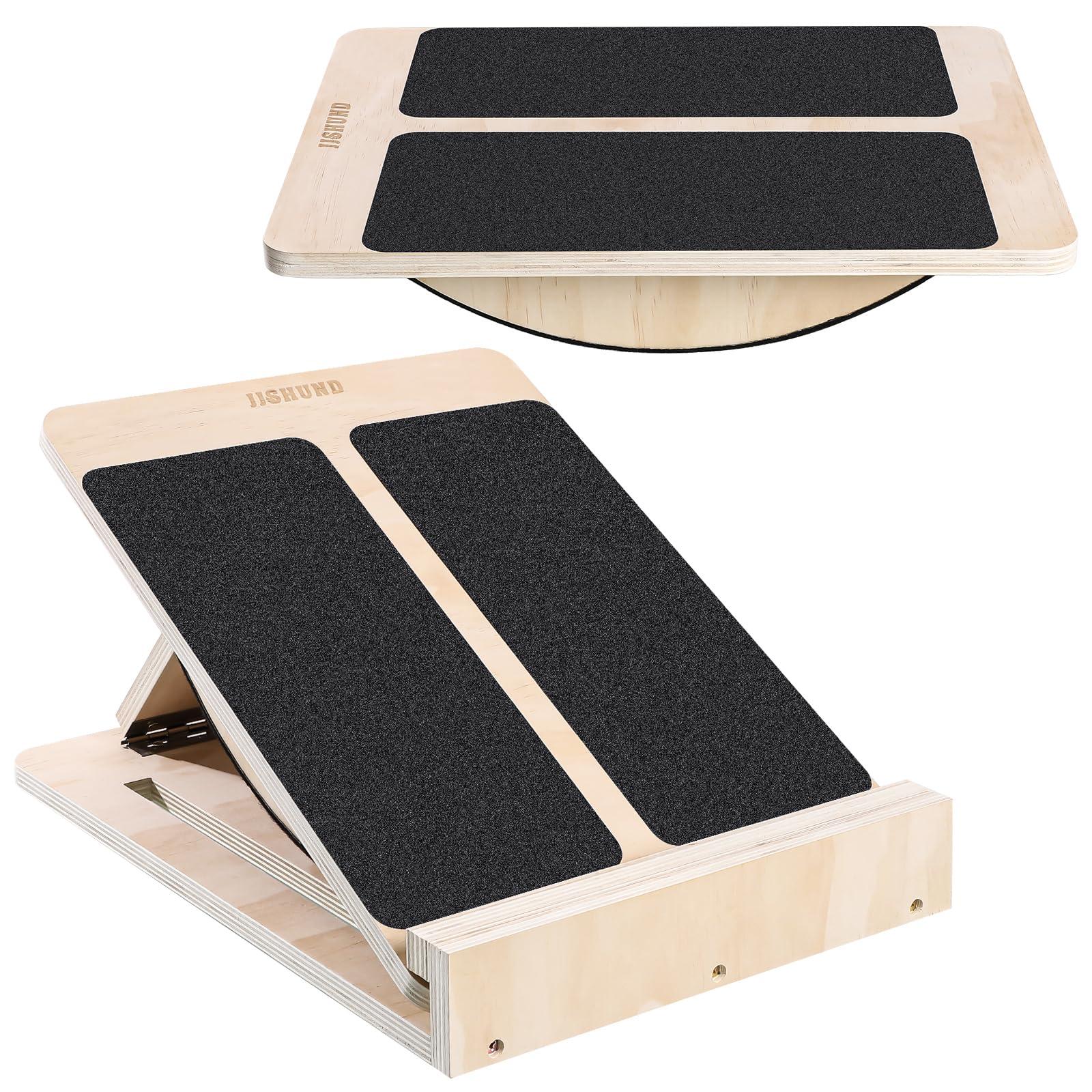 2-in-1 Professional Slant Board & Balance Board, Wooden Adjustable Incline Board Wobble Board Standing Desk Calf Stretcher for Squats Stretching Leg Knees Heel Ankle