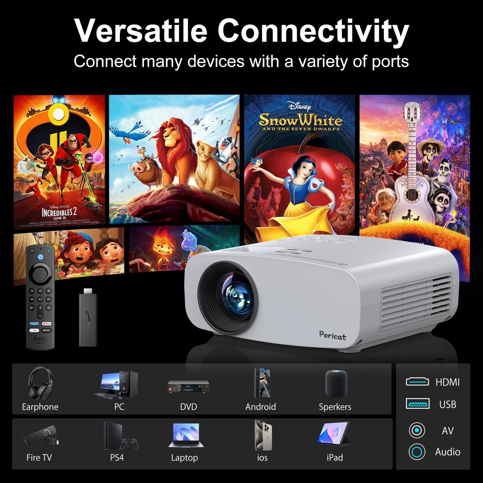 Projector with WiFi and Bluetooth, Pericat 4K Supported Native 1080P Projector, Portable Movie Outdoor Projector for Home Theater, Mini Projector Compatible with PC, HDMI, USB, TV Stick, PS5 - Image 5