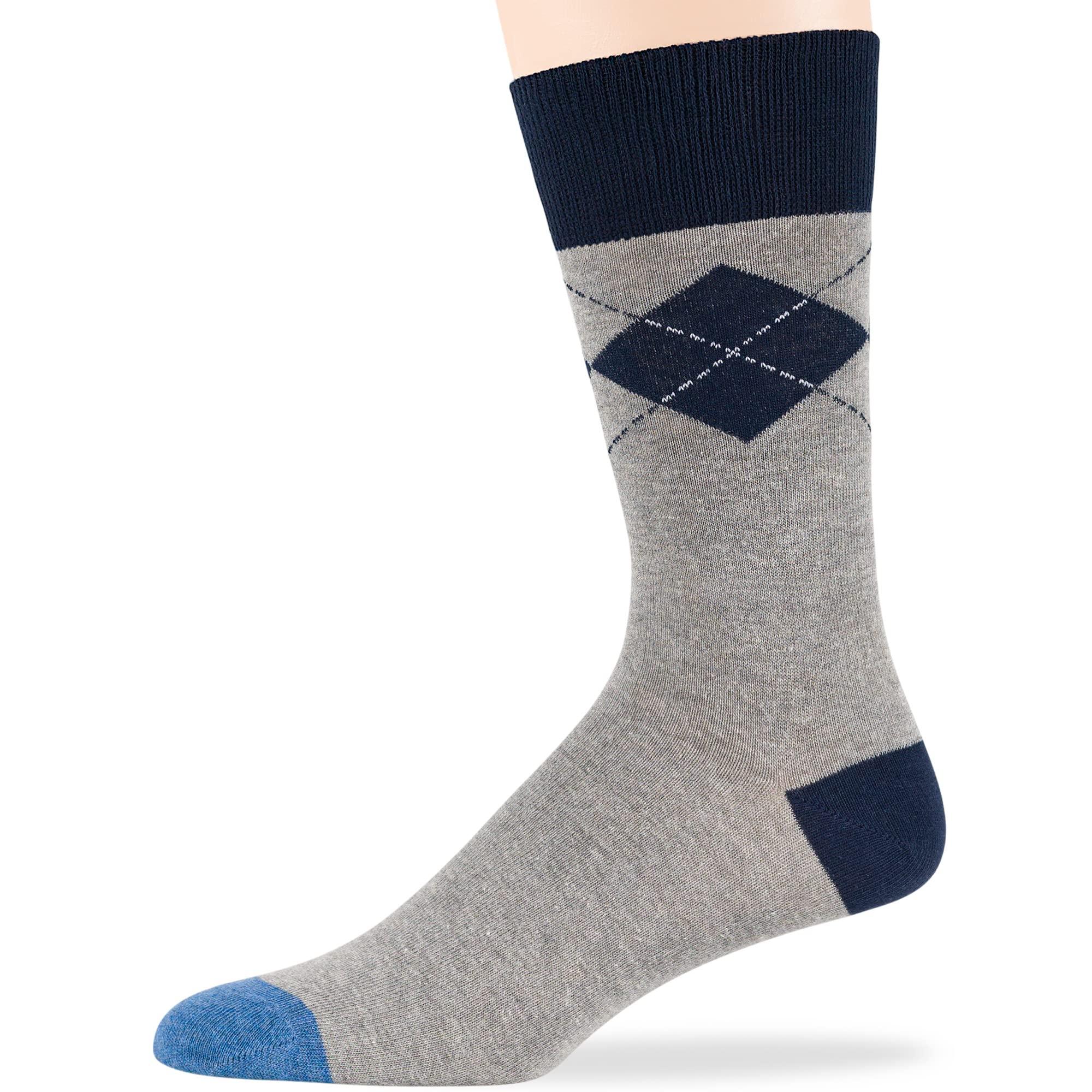 7Bigstars Men's Cotton Dress Crew Socks -6 pack-Argyle Stripes Dots-Large-Brown Blue Black Khaki Beige - Image 5