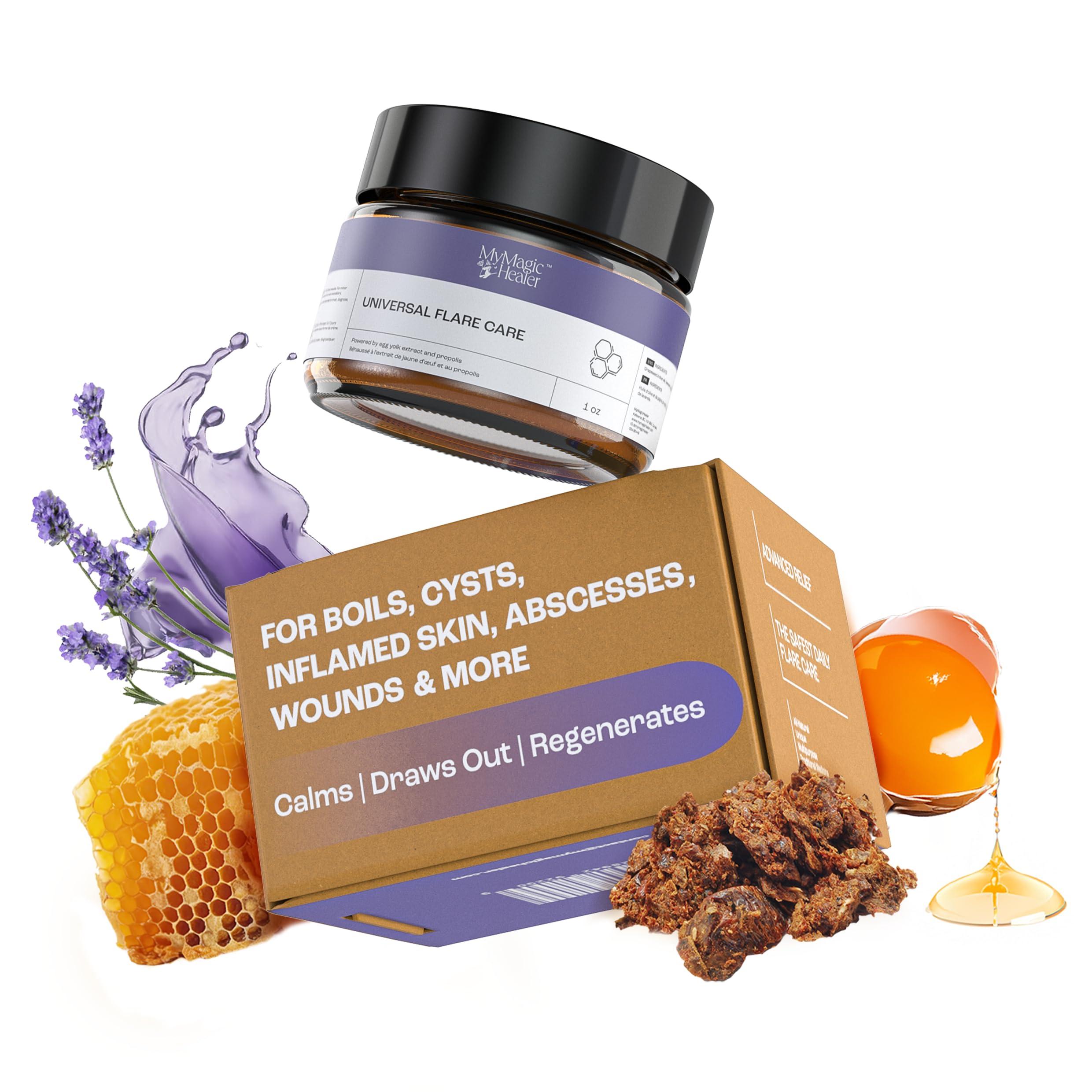 Universal Flare Care | Relief for 97% of Skin Issues | Cysts, Inflamed Skin, Hidradenitis Suppurativa, Abscesses, Impetigo | All Natural Flare Up Solution With Propolis & Egg Yolk Extract 1 oz