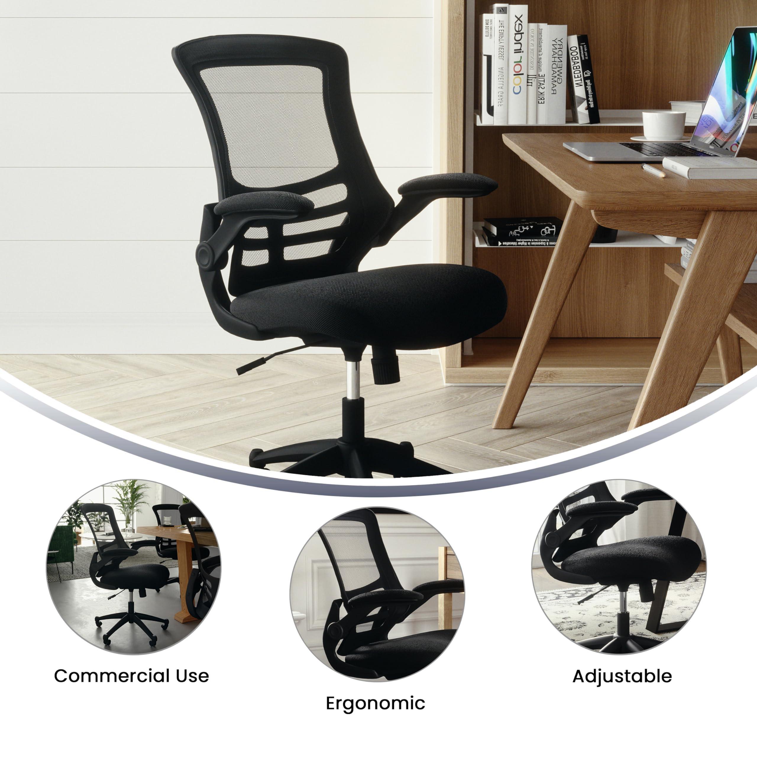 Flash Furniture Kelista Mid-Back Swivel Office Chair with Adjustable Seat Height, Ergonomic Mesh Desk Chair with Flip-Up Armrests, Black - Image 5