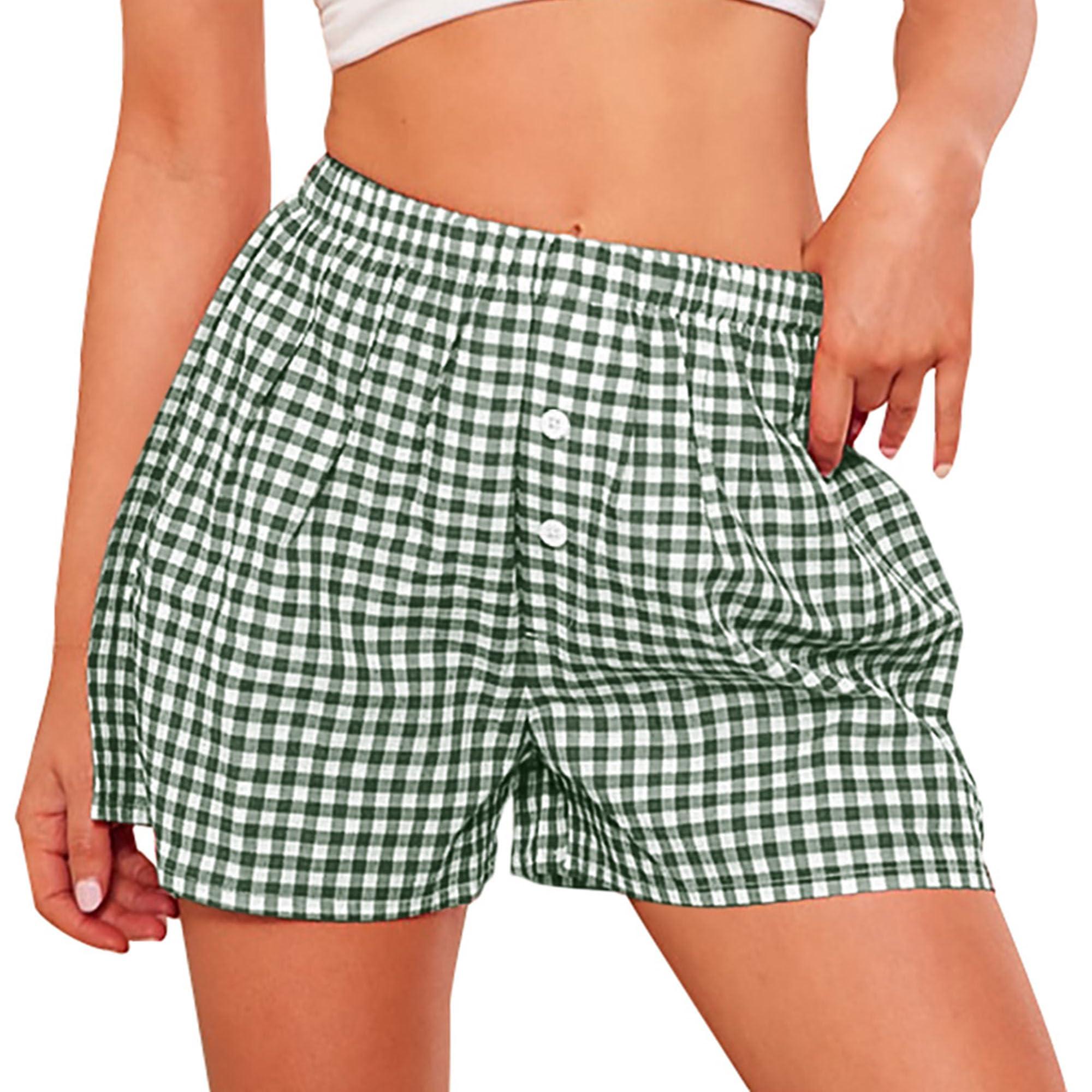 PRETTYGARDEN Womens Shorts Boxers 2025 Summer Gingham Pajama Lounge Sleep Y2K Plaid Pj Shorts Beach Bottoms