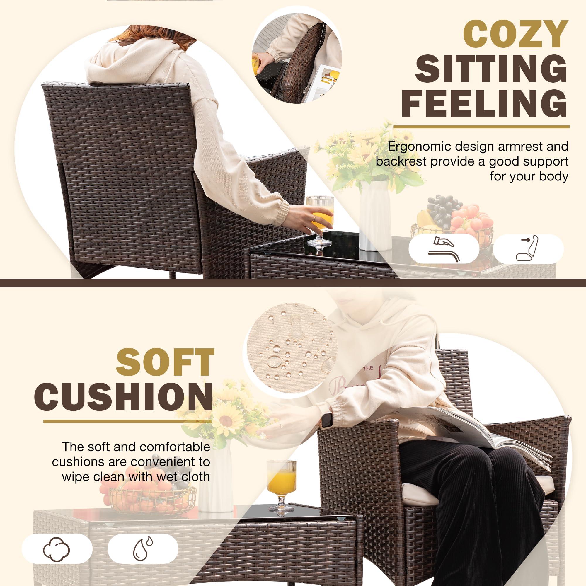 Homall 4 Pieces Outdoor Patio Furniture Sets Rattan Chair Wicker Set, Outdoor Indoor Use Backyard Porch Garden Poolside Balcony Furniture Sets Clearance (Brown and Beige) - Image 4