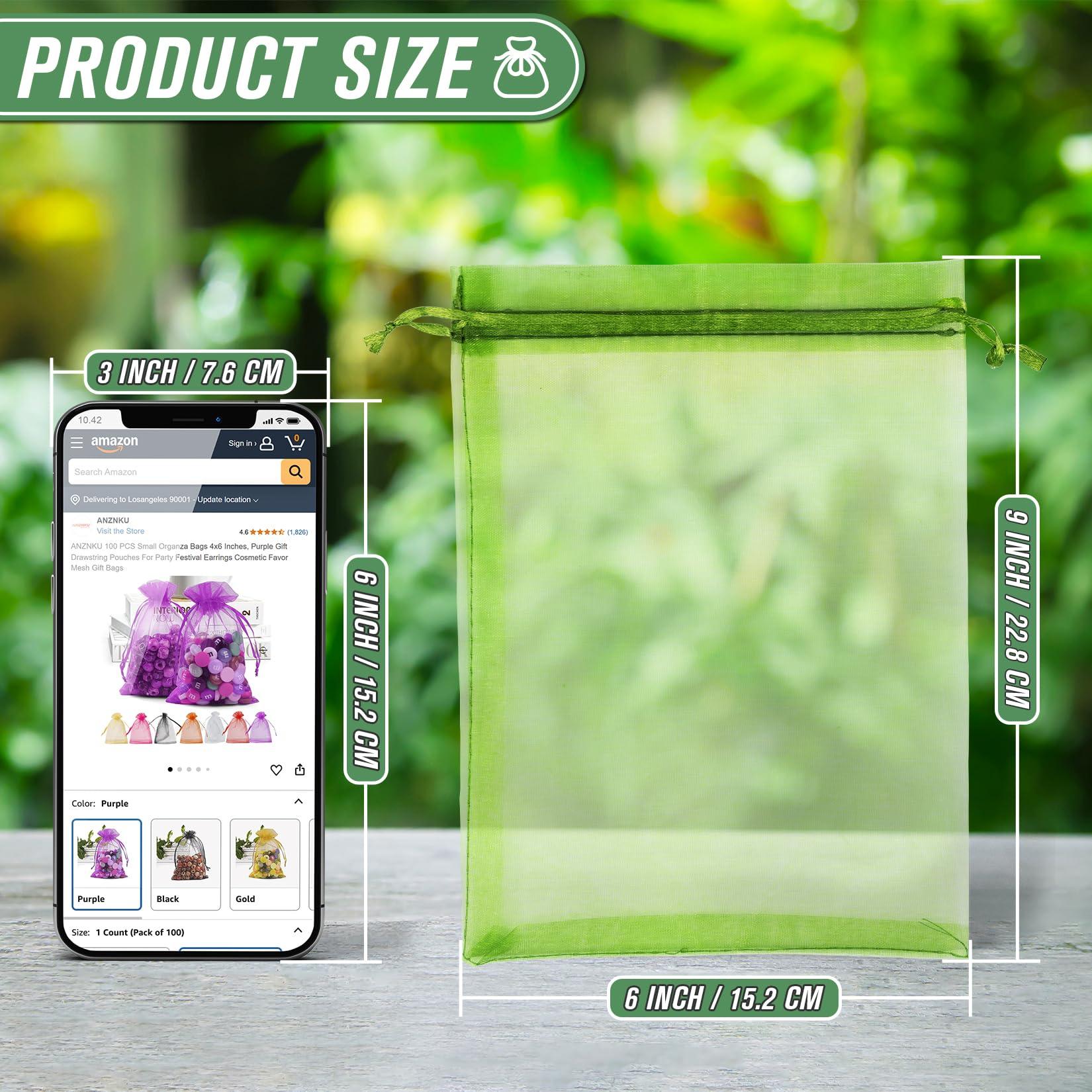 ANZNKU 100pcs 6x9 Inch Fruit Protection Bags, Fruit Bags for Fruit Trees, Green Mesh Cover Bag Garden Netting Pest Barrier for Tomato Mango Vegetables - Image 2
