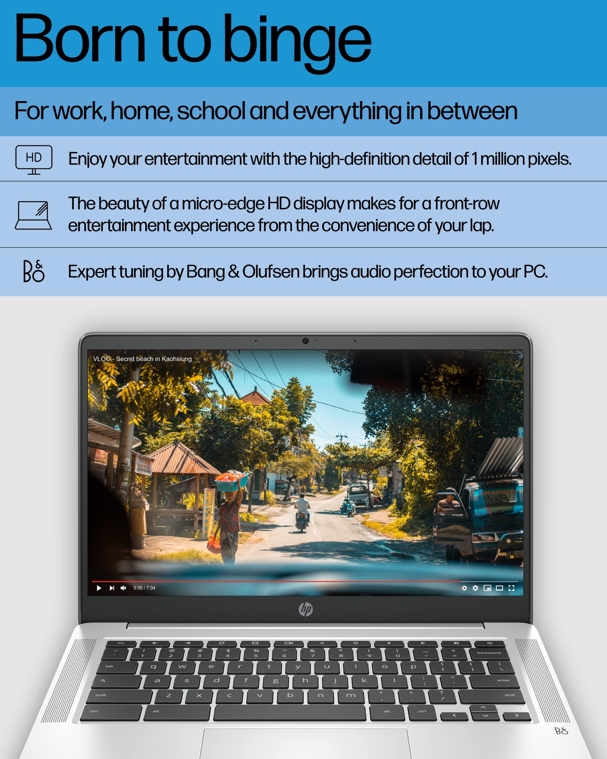 HP Chromebook 14 Laptop, Intel Celeron N4120, 4 GB RAM, 64 GB eMMC, 14" HD Display, Chrome OS, Thin Design, 4K Graphics, Long Battery Life, Ash Gray Keyboard (14a-na0226nr, 2022, Mineral Silver) - Image 3