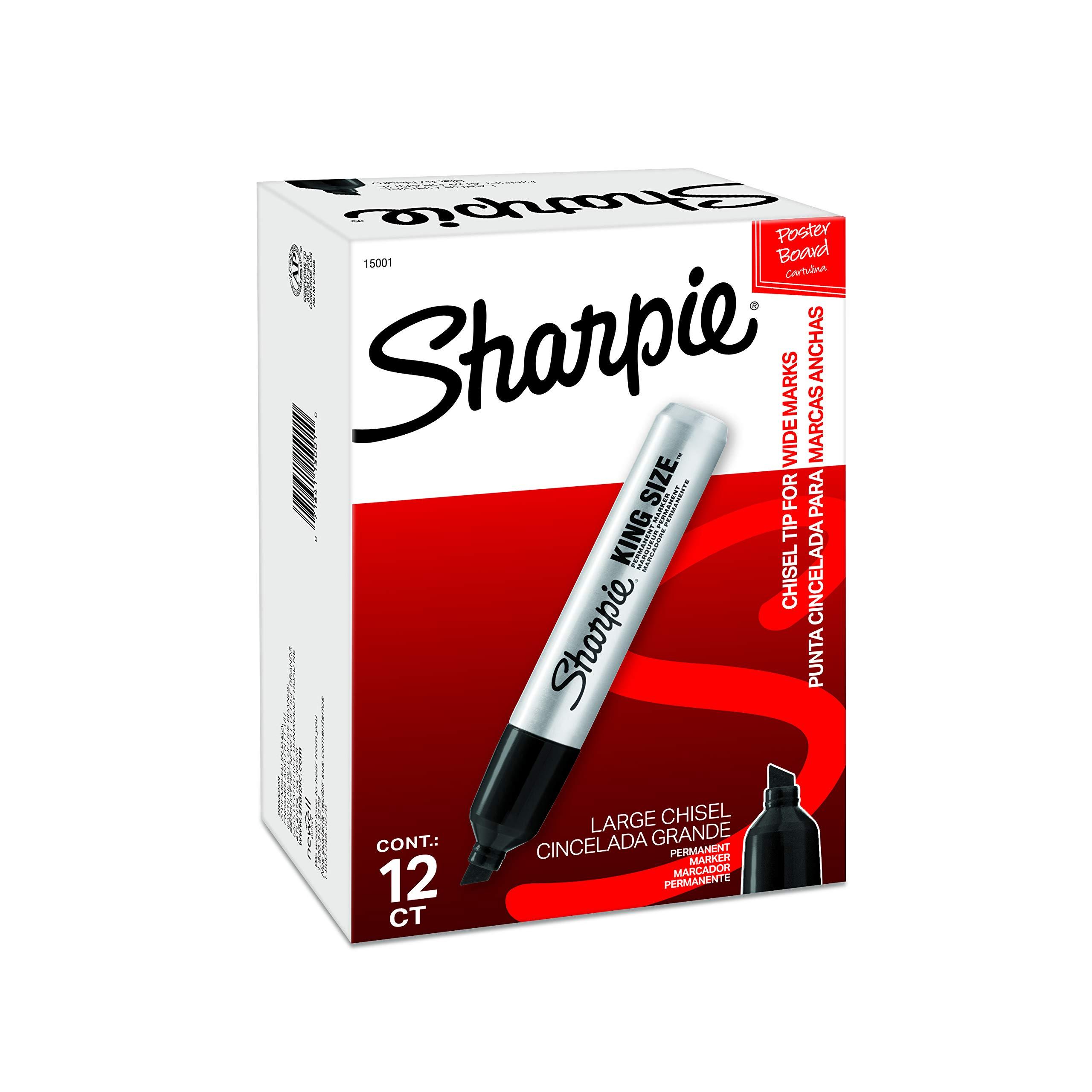 Sharpie King Size Permanent Marker Set, Chisel Tip, Thick Poster Markers, Heavy Duty For Work & Industrial Use, Black, 12 Count - High Capacity Ink Supply, For Paper, Metal, Plastic, And More - Image 9
